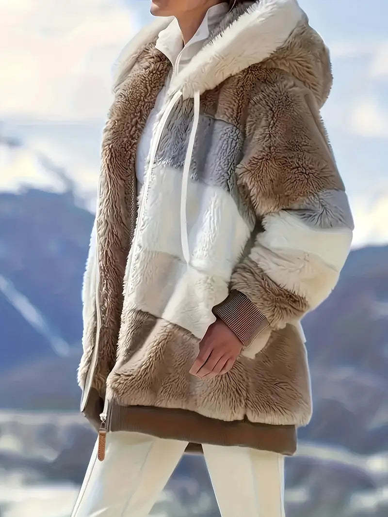 CLEARANCE SALE🔥 Stylish Color Block Fur Jacket