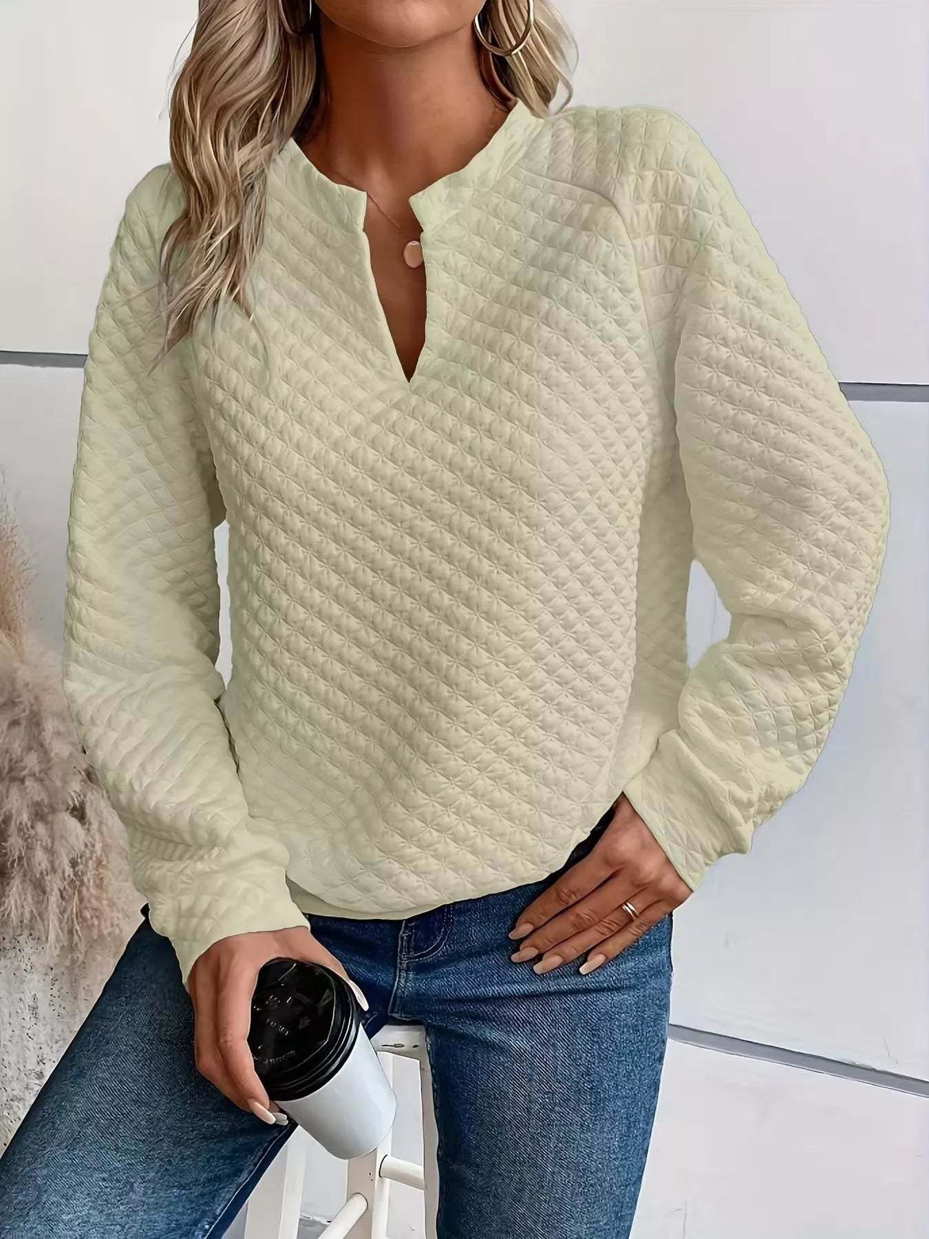 Notched Raglan Sleeve Sweatshirt