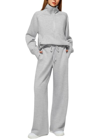 CLEARANCE SALE🔥 Women's Solid Color Cotton Half Zip Two-Piece Set