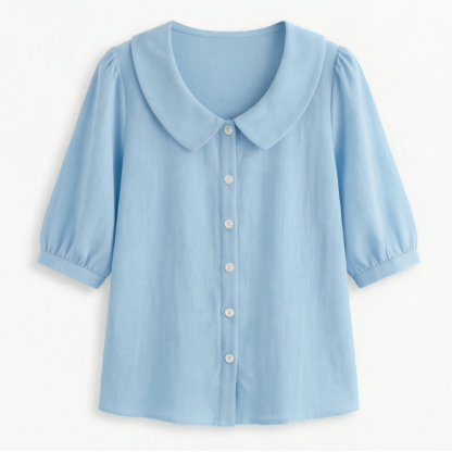 Retro Peter Pan Collar Button Up Blouse