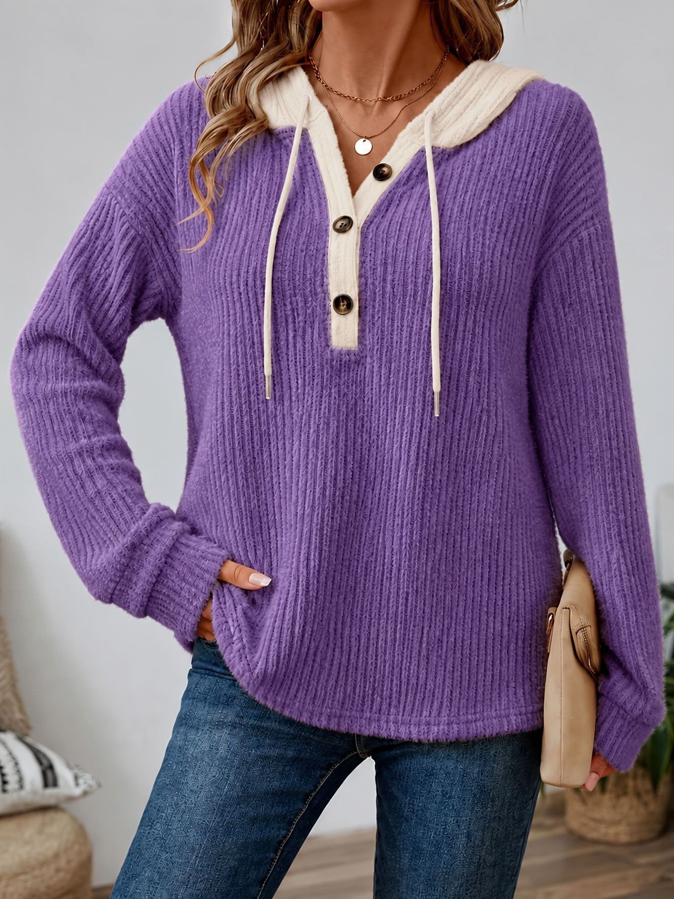 Women's Chic Knit Button-Front Hoodie — 50% OFF Today