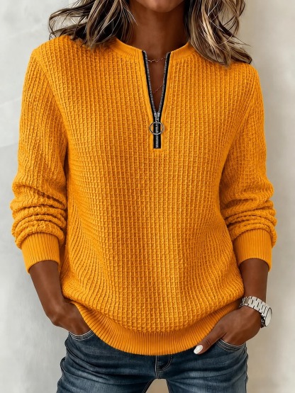 Women's Waffle Knit Long Sleeve Casual Solid Color Crew Neck Tops for Daily Vacation
