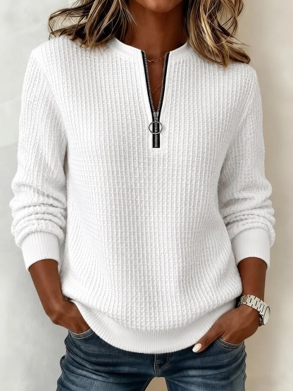 Women's Waffle Knit Long Sleeve Casual Solid Color Crew Neck Tops for Daily Vacation