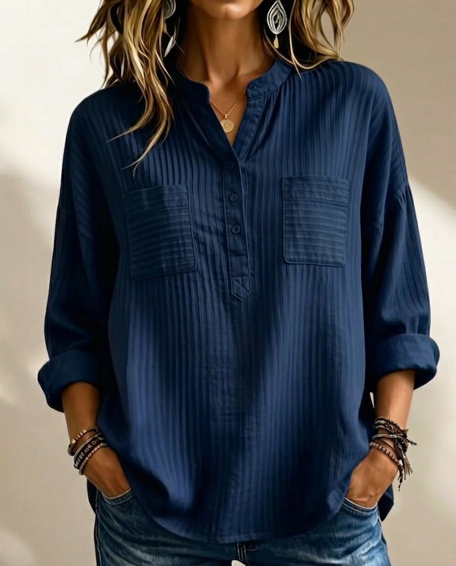 New Arrival 🔥 Women's Textured Casual Henley Neck Loose-Fit Shirt