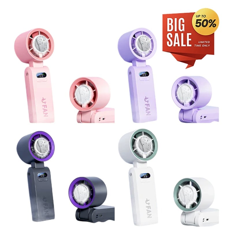 Handheld Portable Turbo Fan with Ice Cooler, Speed (1-199) 5500mAh Rechargeable Personal Fan