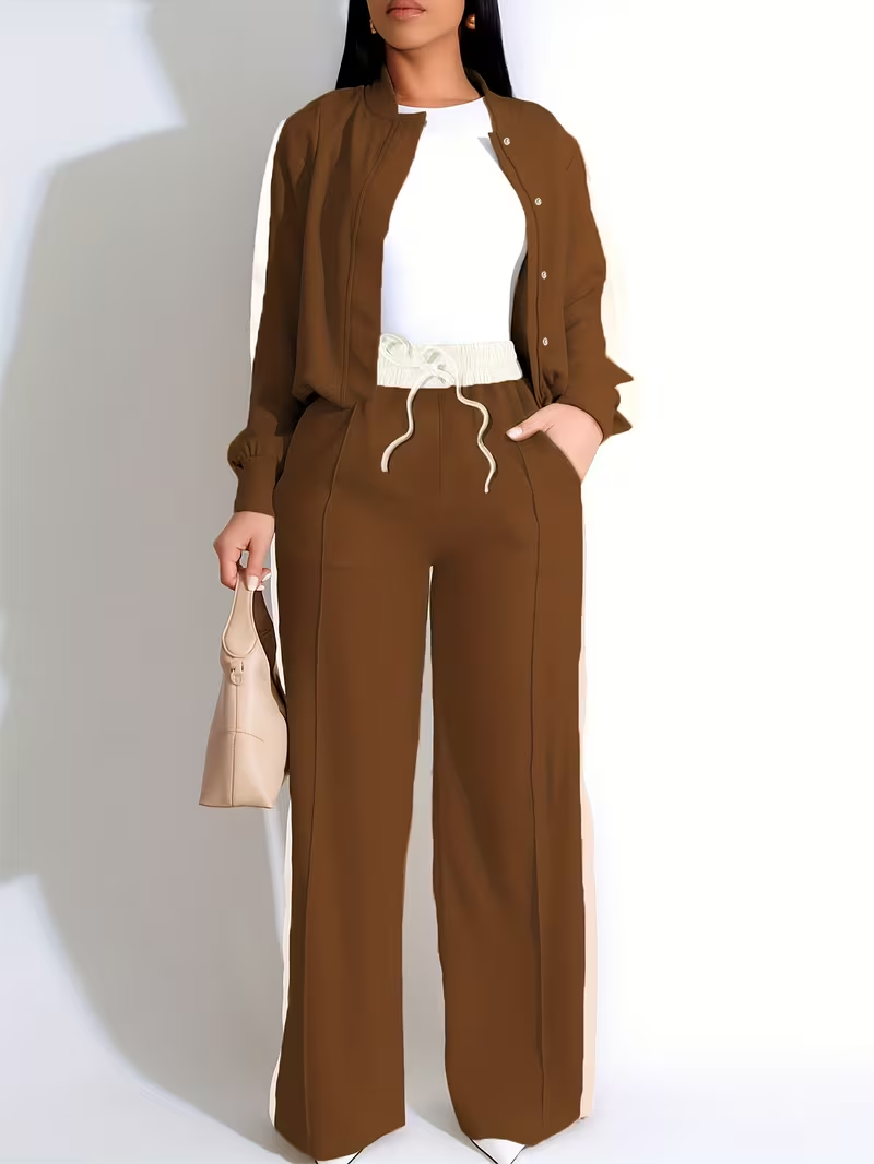 Color-Blocked Loose Women'S Casual Two-Piece Set