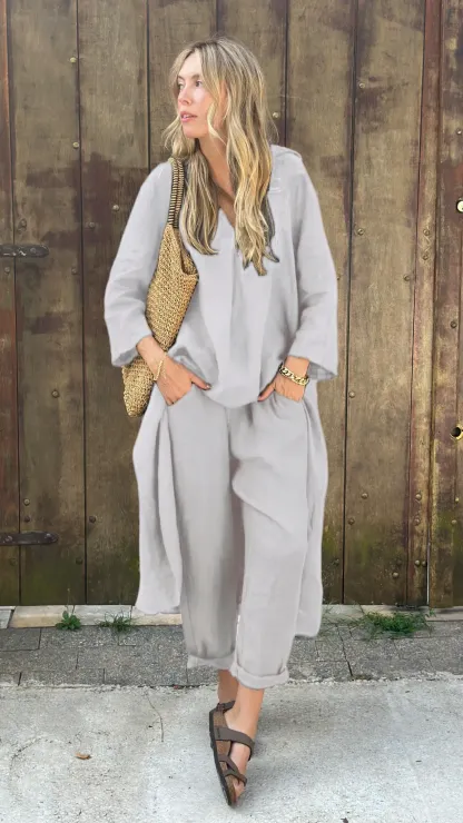 Comfortable Cotton and linen casual solid color 2-piece Set(Buy 2 Free Shipping)