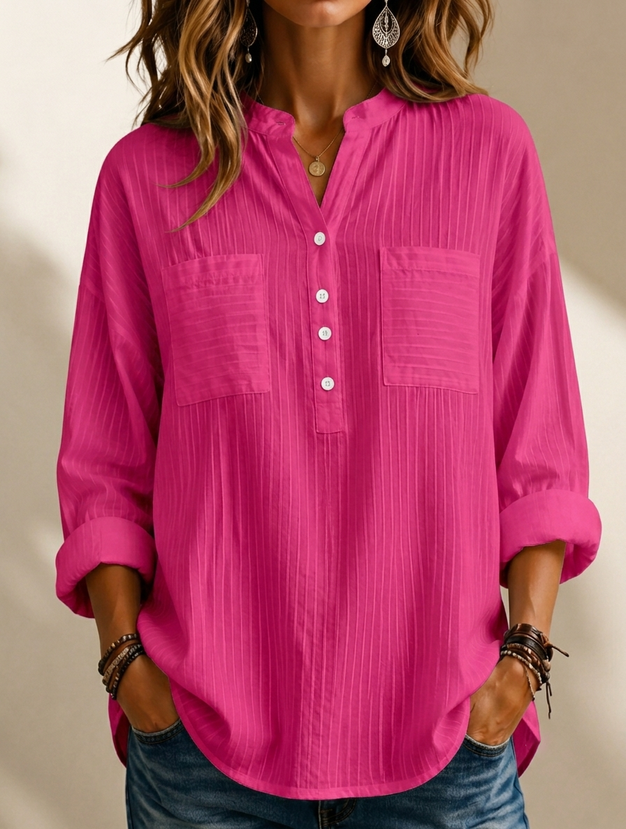 New Arrival 🔥 Women's Textured Casual Henley Neck Loose-Fit Shirt