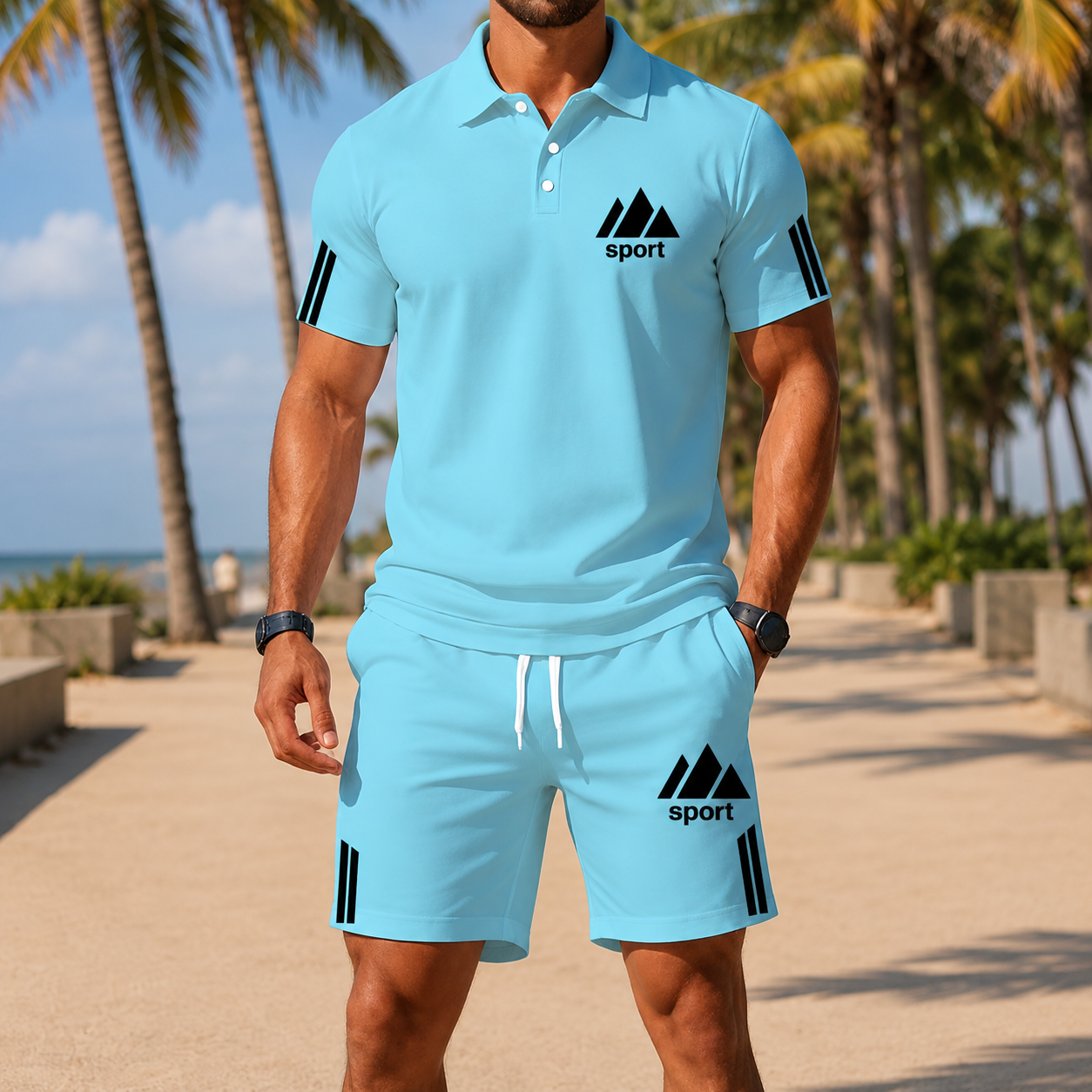 ⏰ Last day: 50% off! 🔥 Men's summer set with polo shirt and shorts