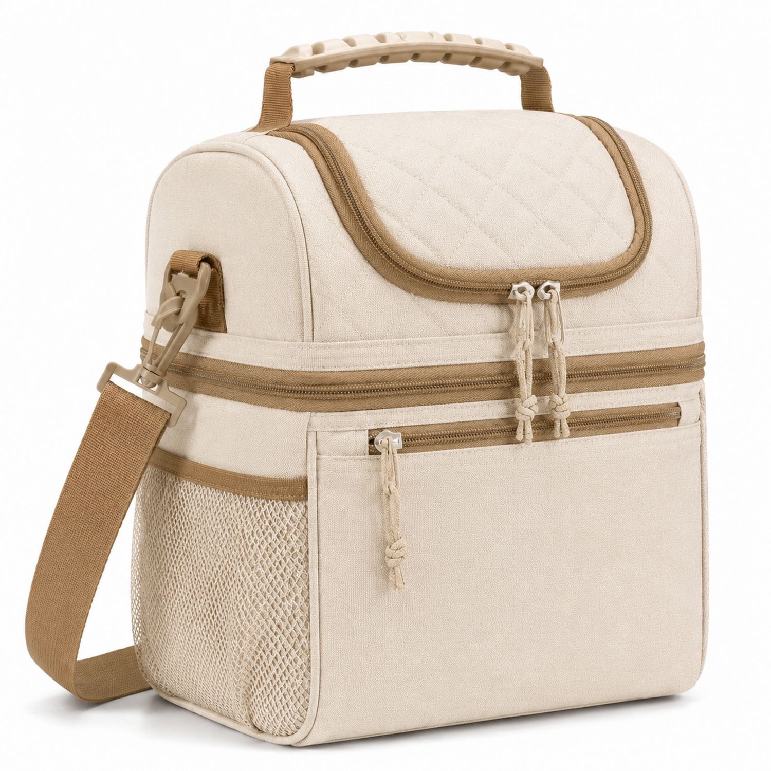 Borsa Termica Beige con Tracolla Regolabile e Ampio Spazio