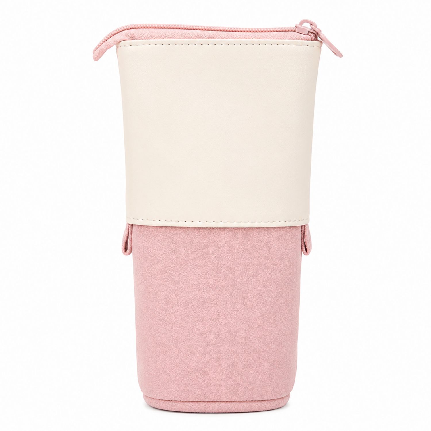 Astuccio portapenne cilindrico rosa e crema con cerniera
