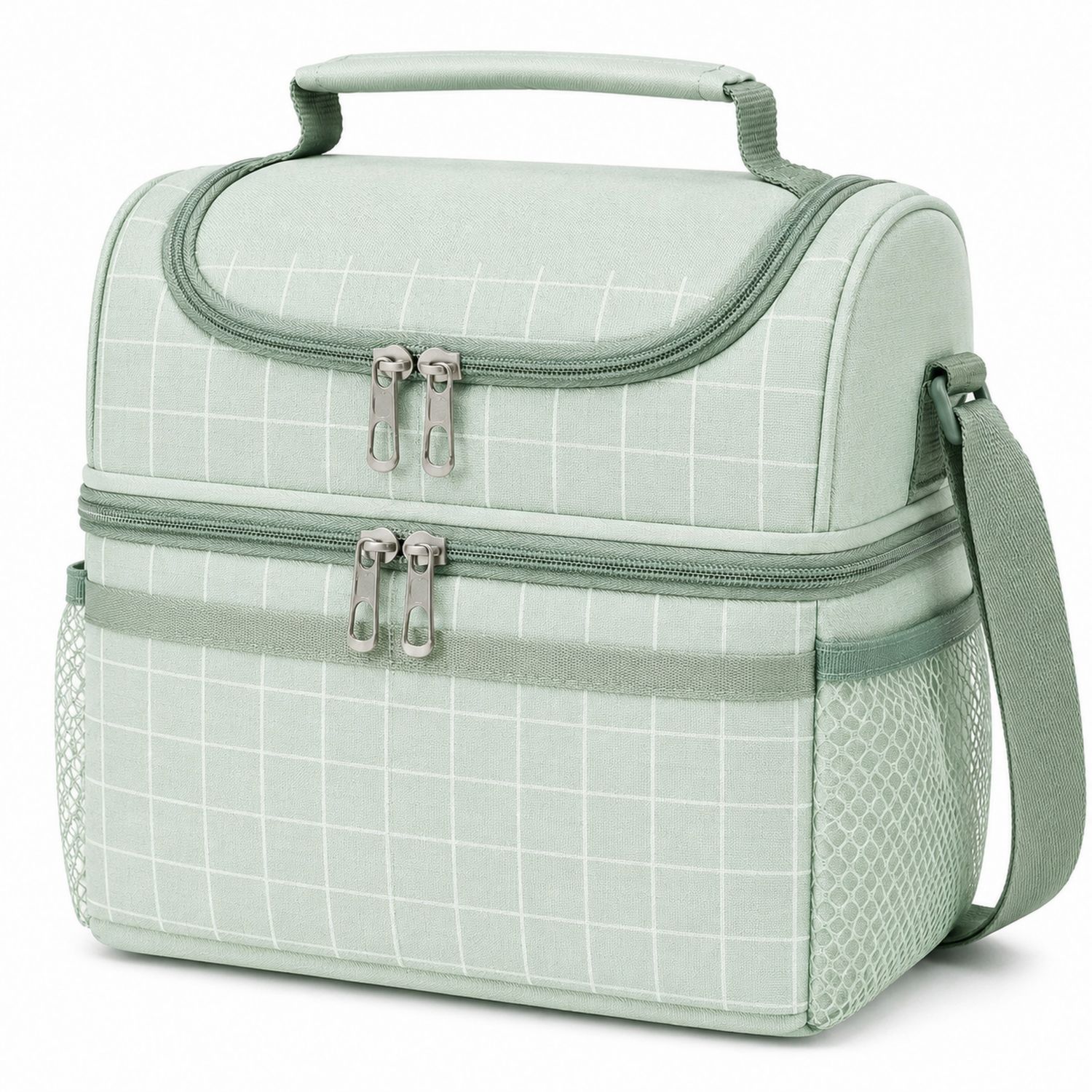 Borsa Frigo Verde con Doppio Scomparto e Motivo a Quadretti