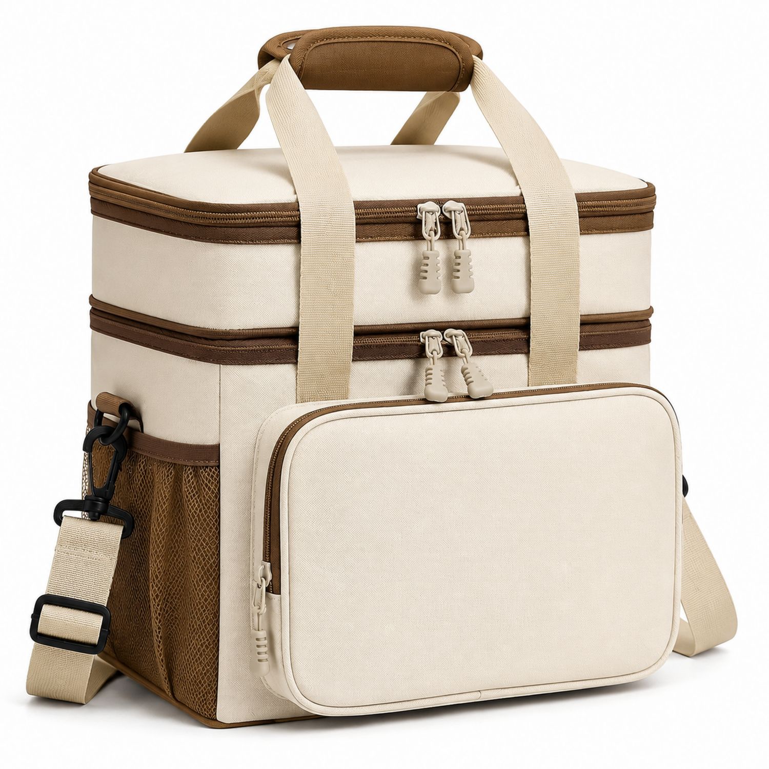 Borsa Termica Isolante Beige e Marrone 28L con Tasche Multiple