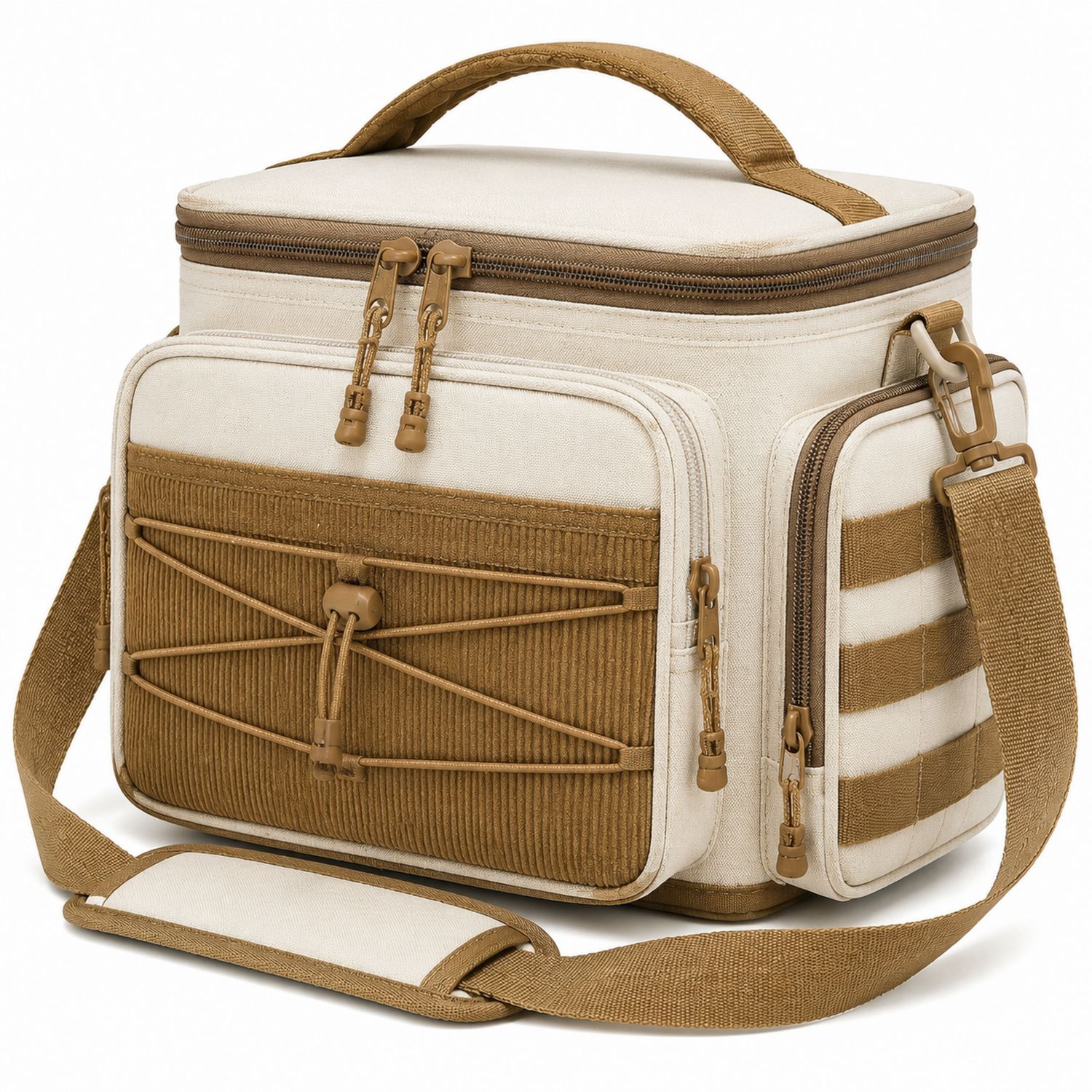Borsa Termica Beige e Marrone con Tracolla Regolabile