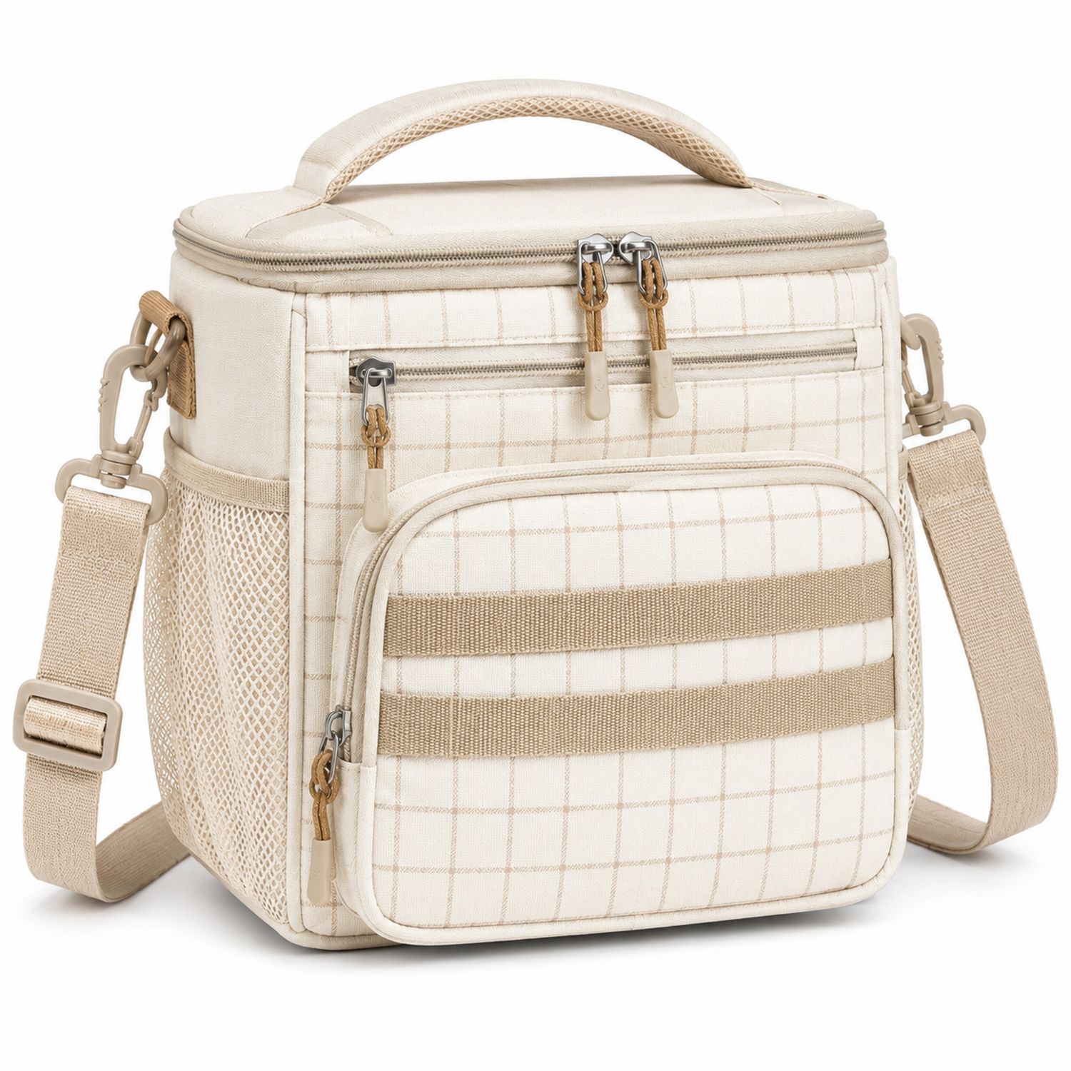 Borsa Termica Beige con Tracolla Regolabile e Tasche Esterne