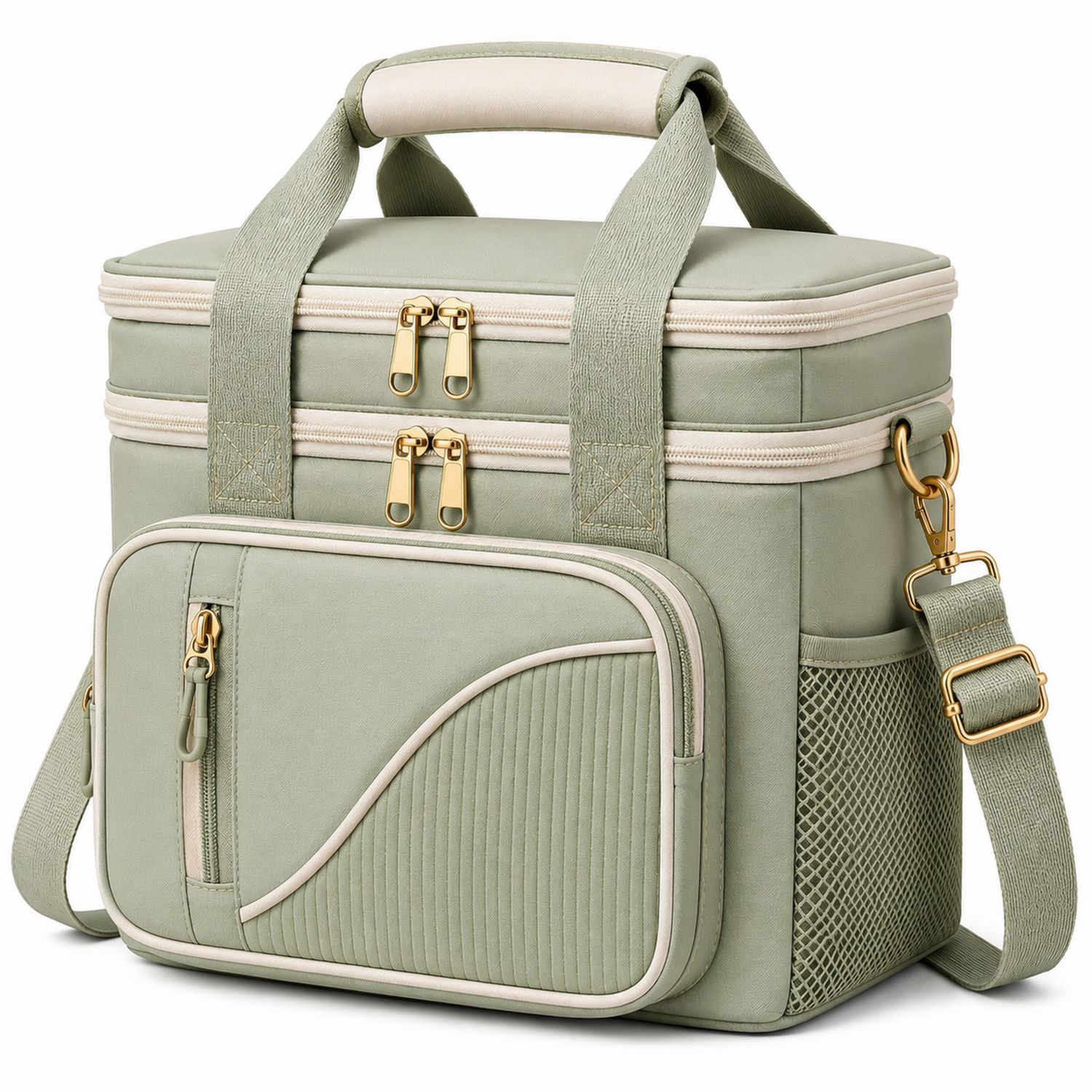 Borsa termica doppio strato verde salvia con tasche multiple