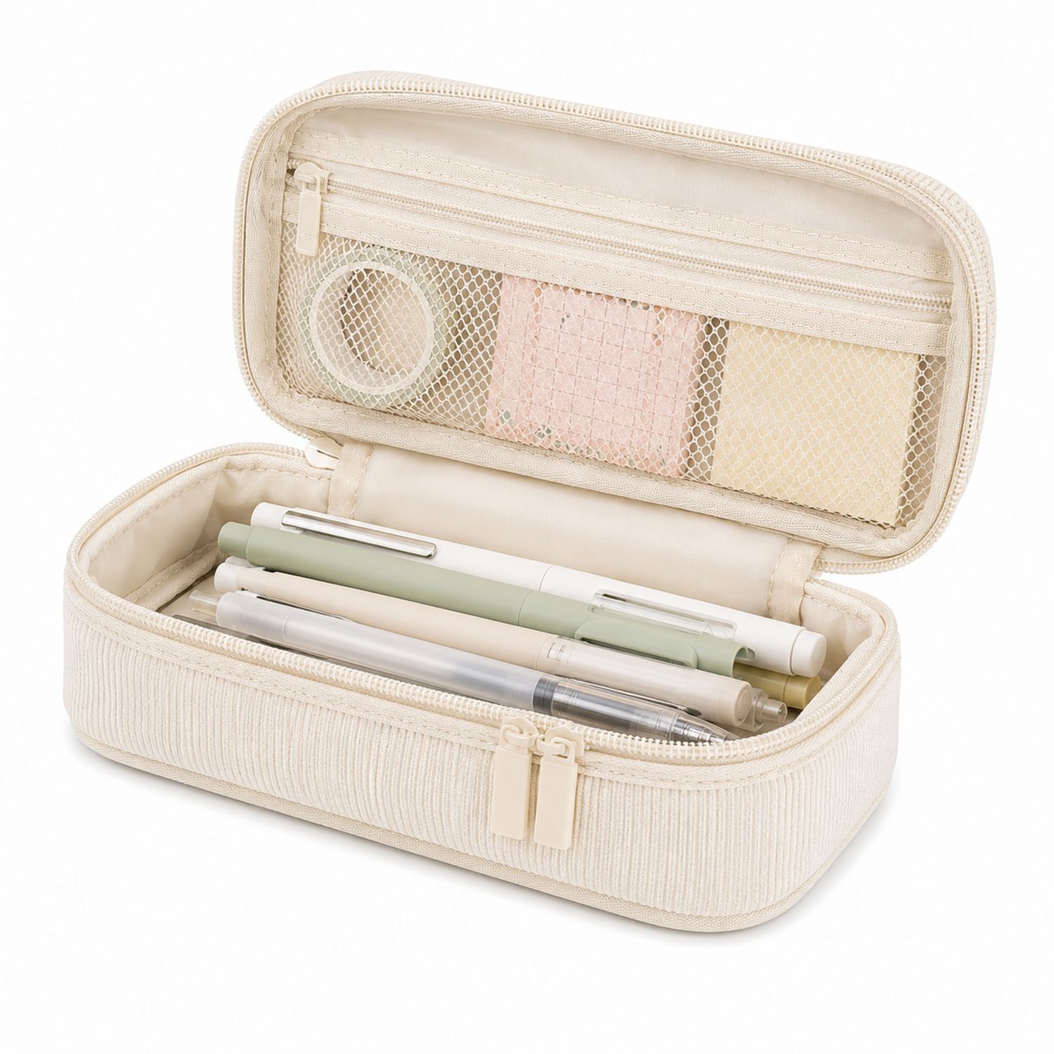 Astuccio Portapenne Beige Rettangolare con Scomparti