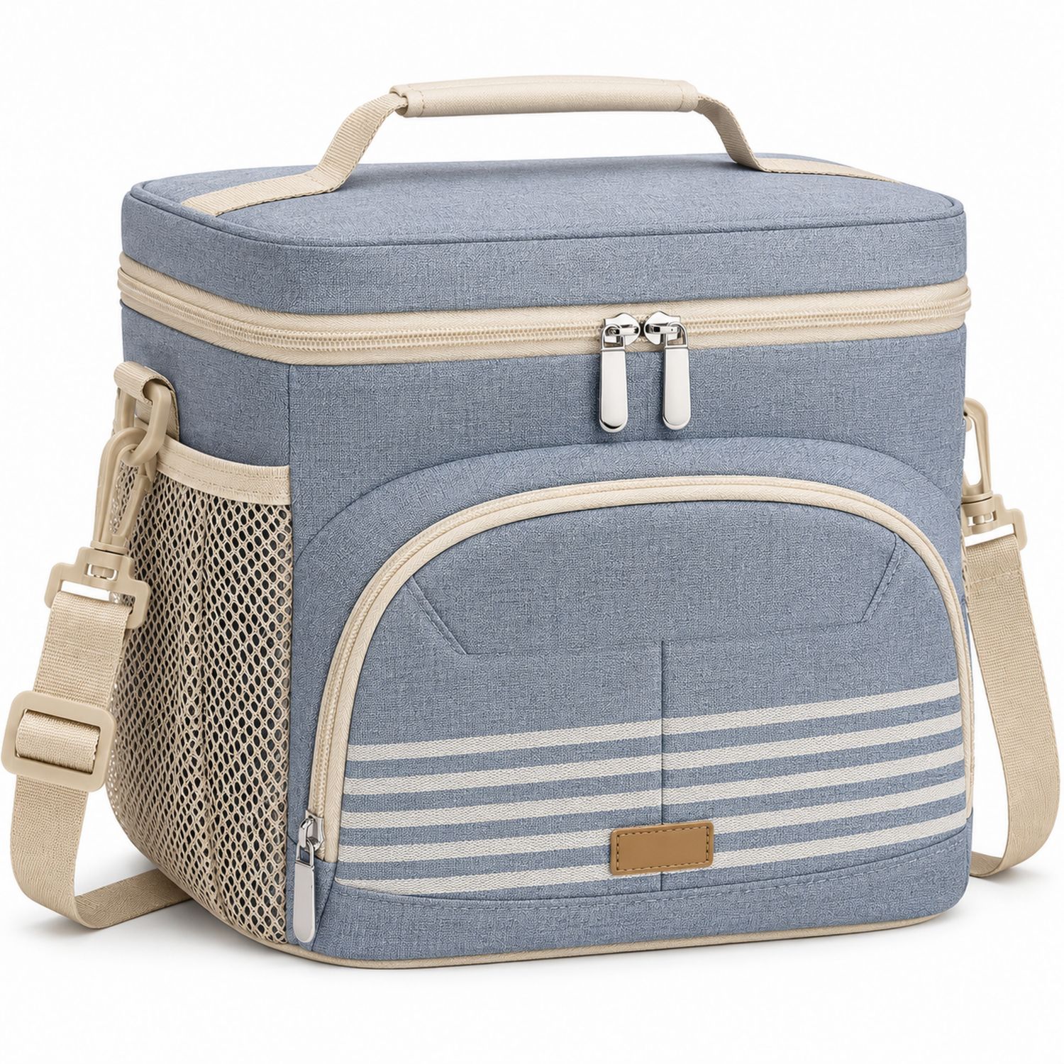 Borsa Termica Blu e Beige con Tracolla Regolabile