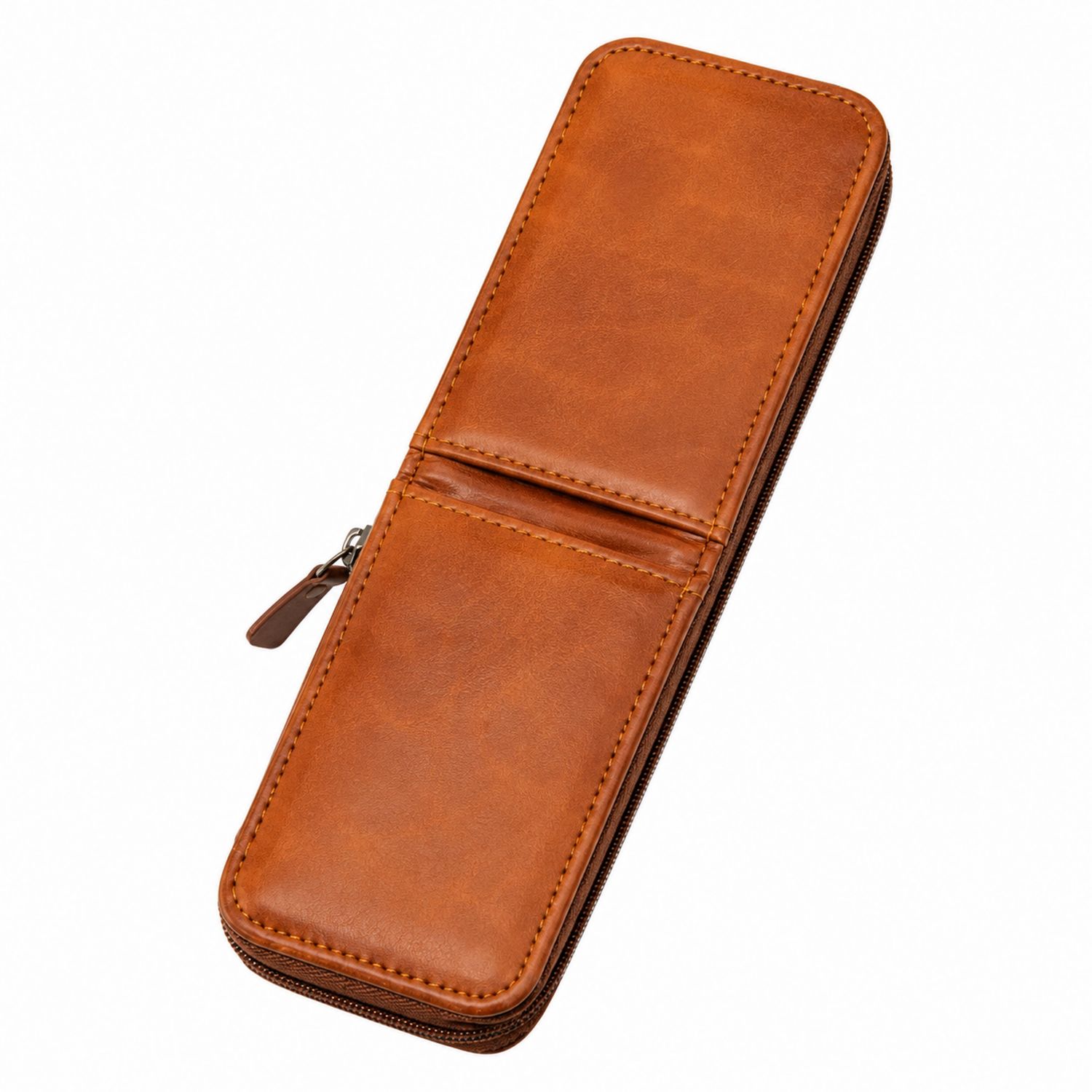 Astuccio Portapenne in Pelle Sintetica Marrone con Cerniera