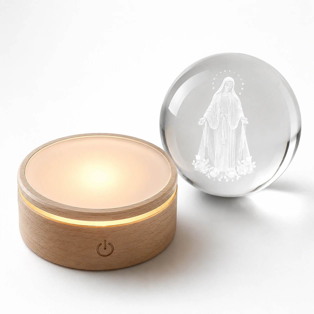 Kristallkugel mit LED Holzsockel Madonna Motiv-NovelleaLiving