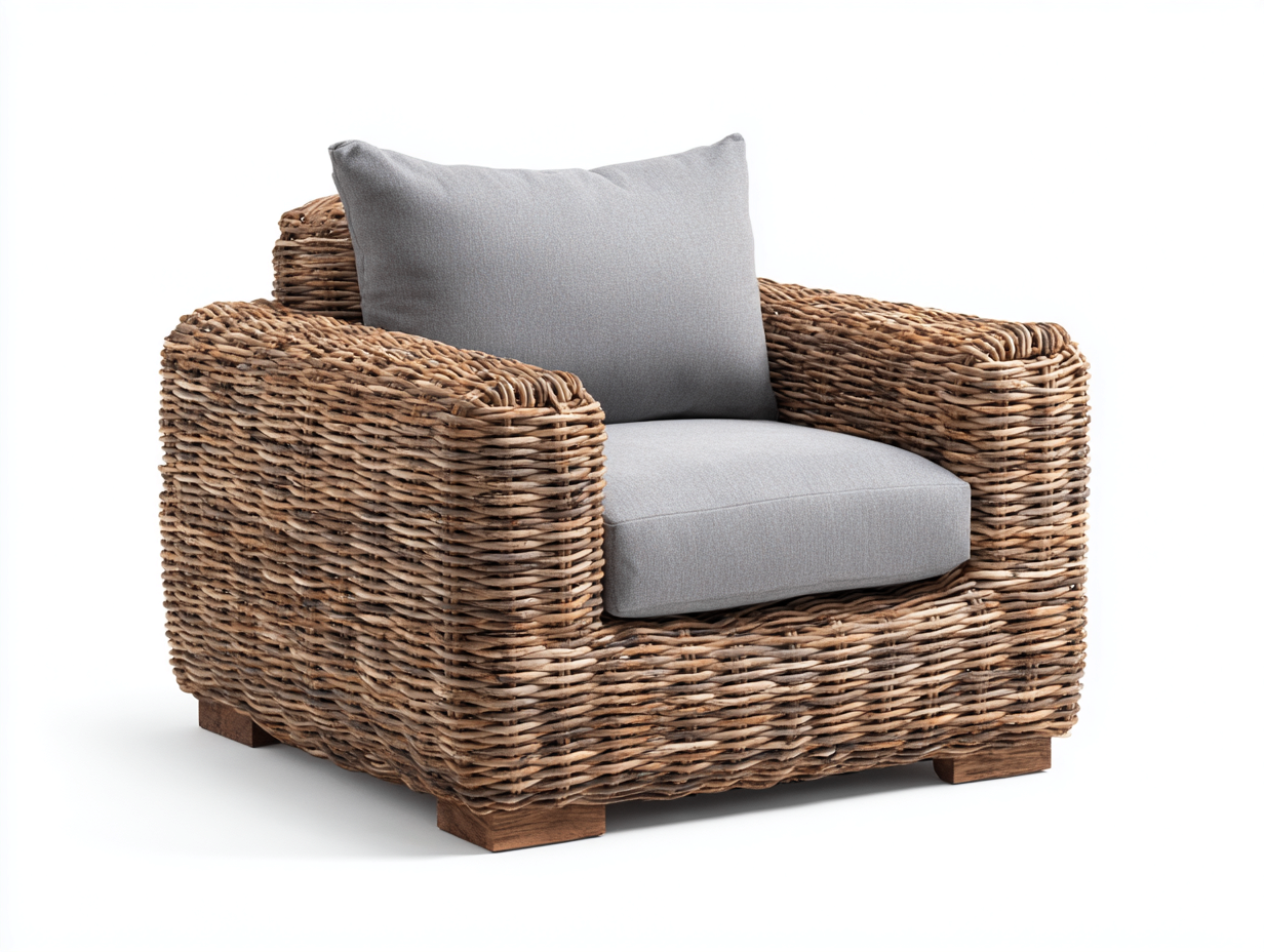 Poltrona da giardino - rattan - 90x85x88 cm - naturale - stile rustico contemporaneo-Lumanihaus
