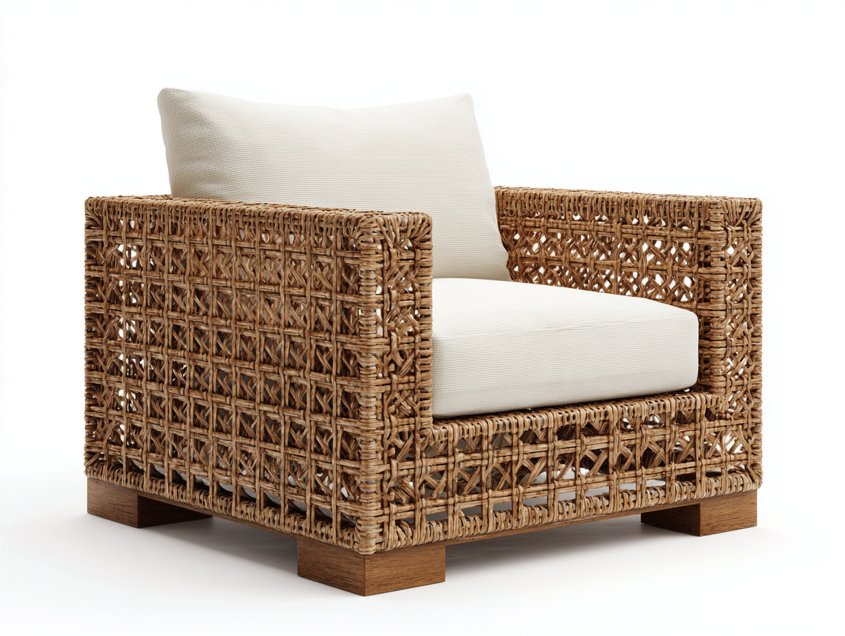 Poltrona da giardino - rattan-legno - 85x80x90 cm - naturale - stile contemporaneo-Lumanihaus
