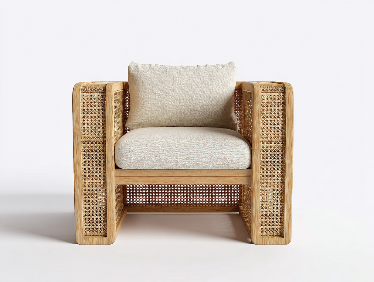 Poltrona da giardino - legno-rattan - 78x76x84 cm - naturale - stile minimal moderno-Lumanihaus