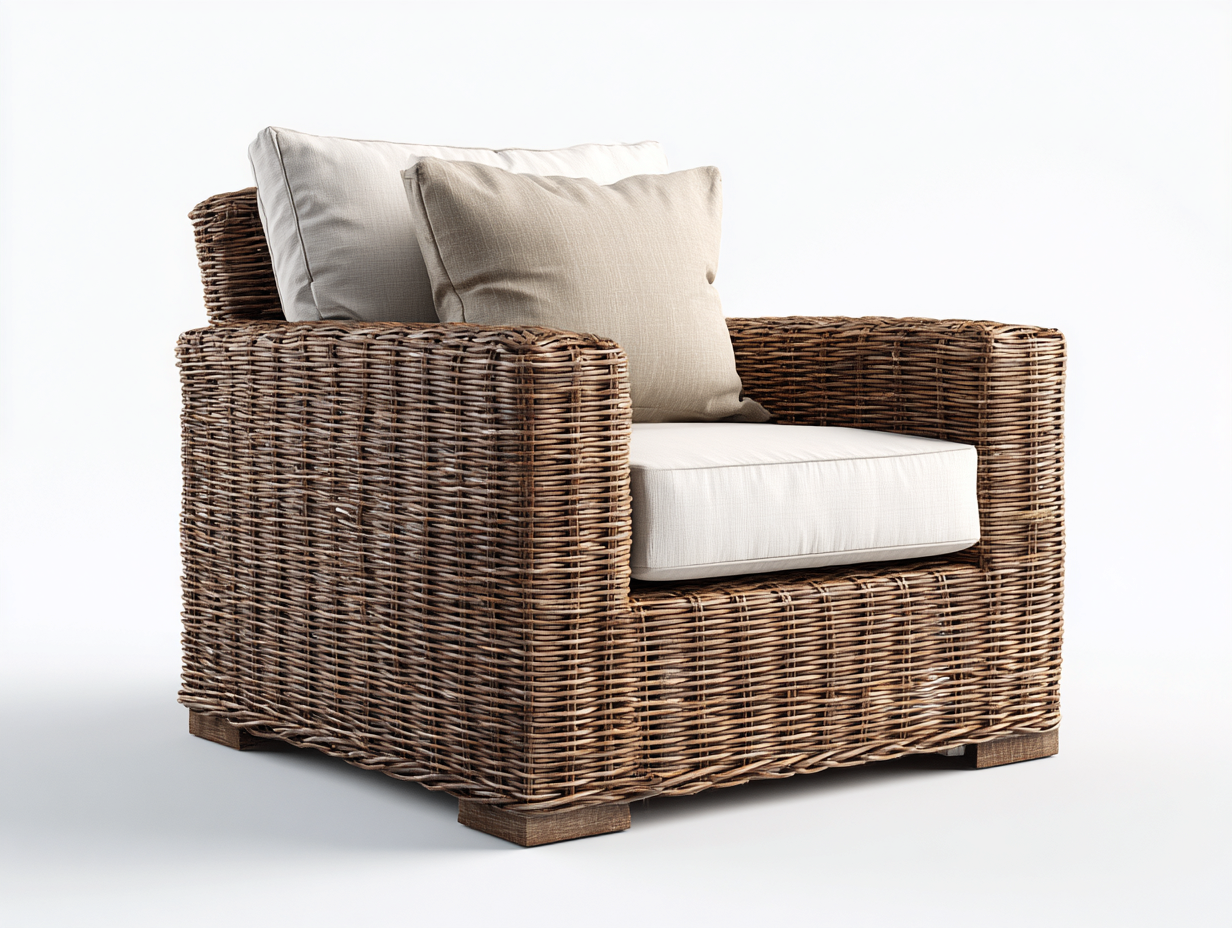 Poltrona da giardino - rattan - 92x86x88 cm - naturale - stile rustico contemporaneo-Lumanihaus