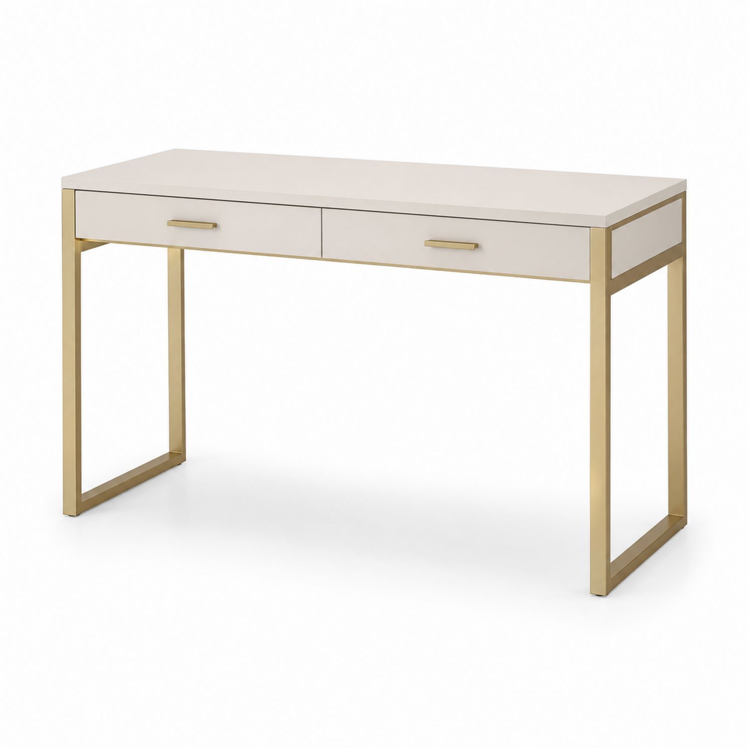 Scrivania moderna a due cassetti in legno e metallo dorato