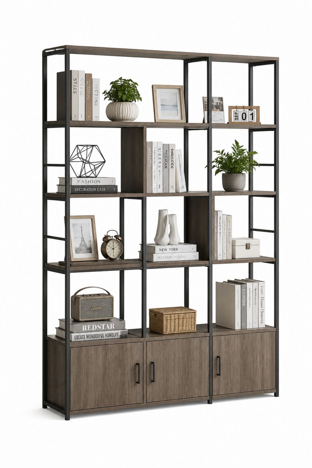 Libreria Scaffale in Metallo e Legno Marrone