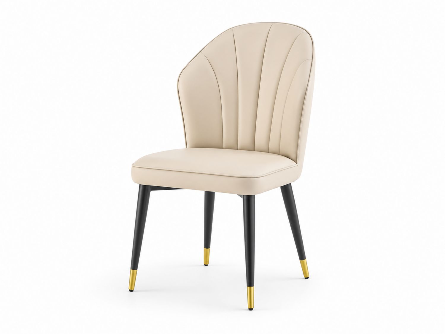 Sedia in Ecopelle Beige con Gambe in Metallo Nero e Dettagli Dorati