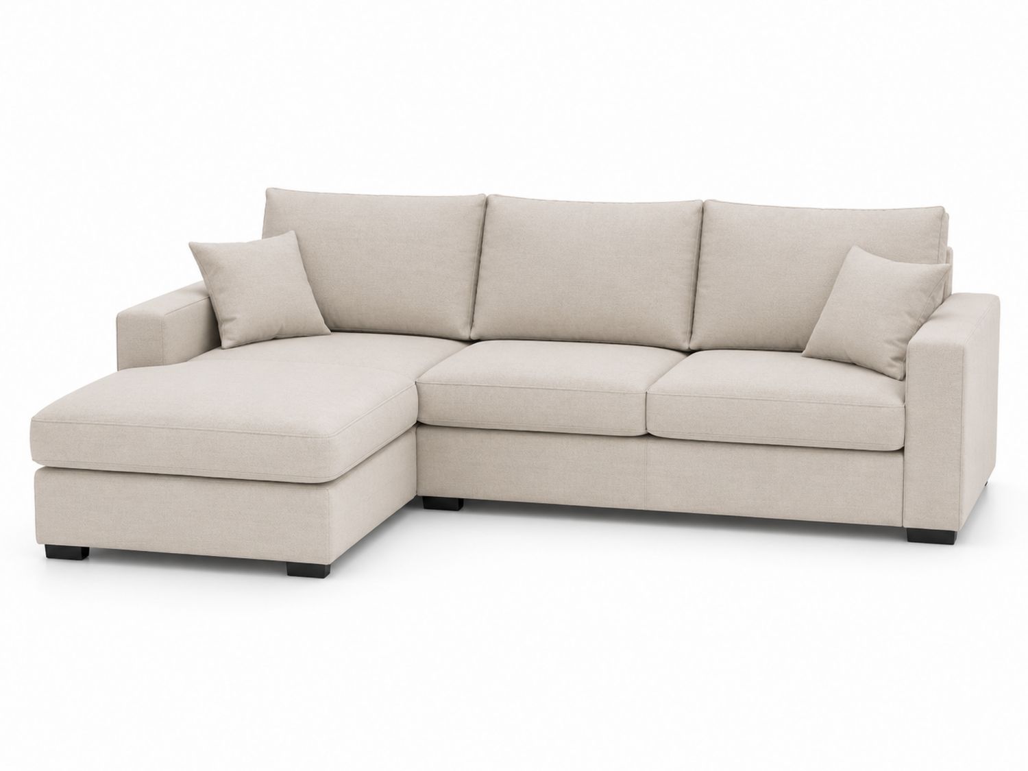 Divano ad angolo in tessuto beige con penisola