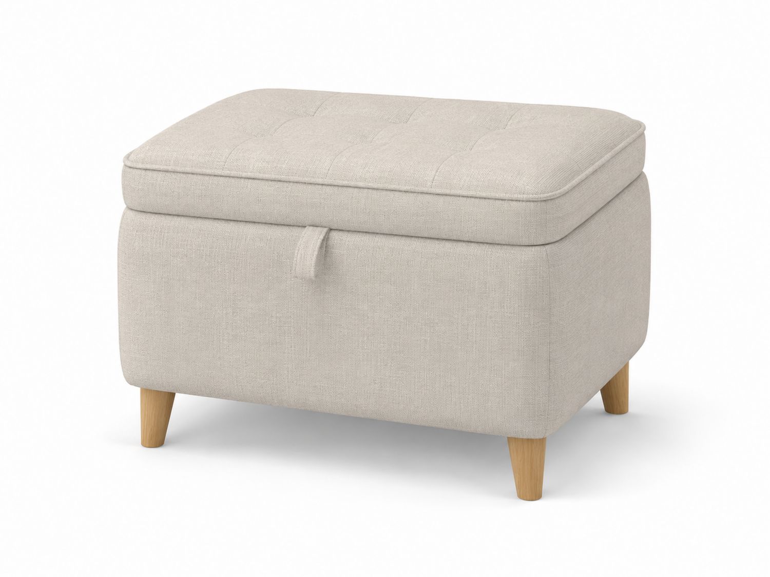 Sgabello Contenitore in Tessuto Beige con Gambe in Legno