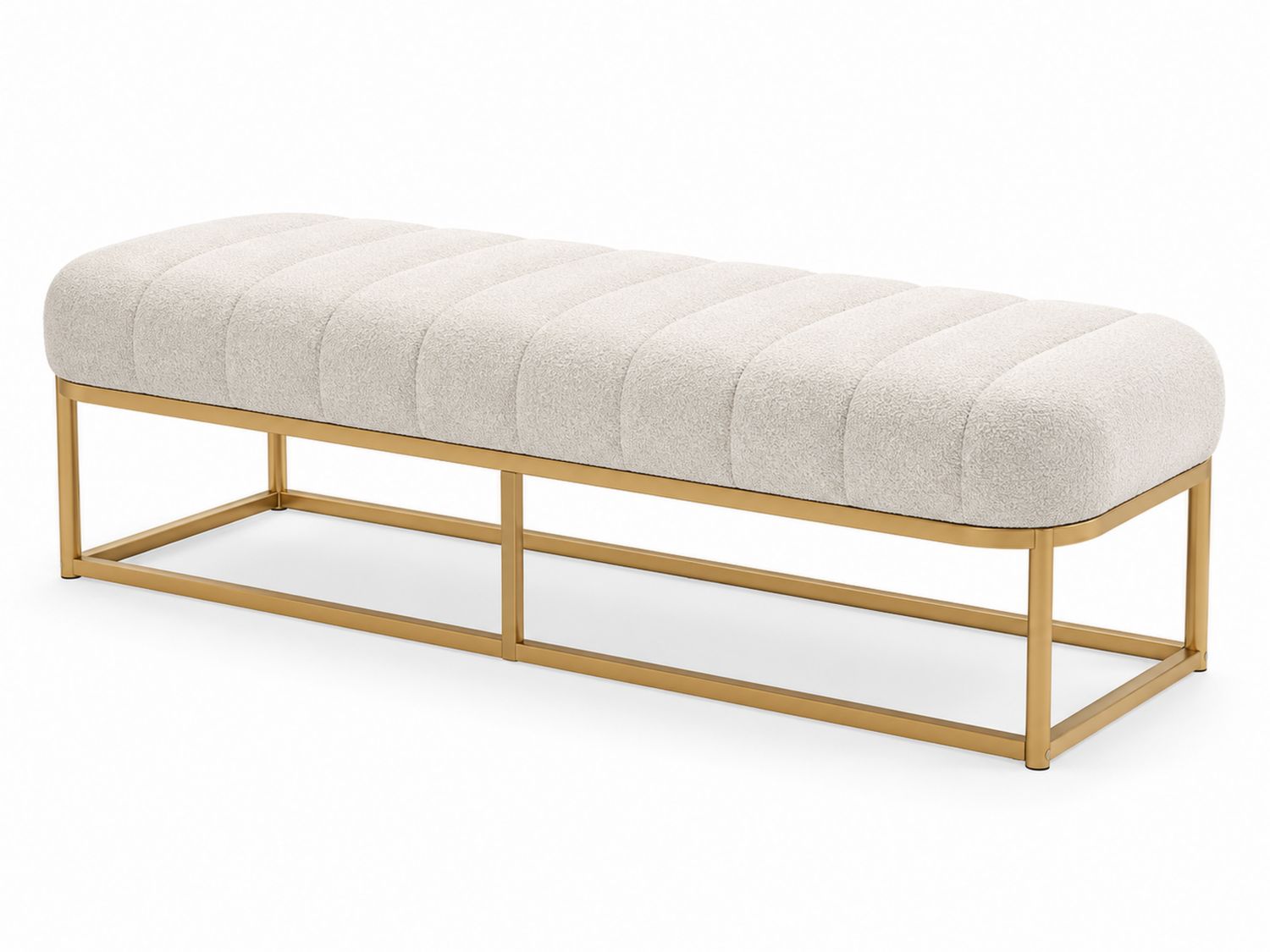 Panca 140 cm in tessuto Bouclé con base in metallo dorato