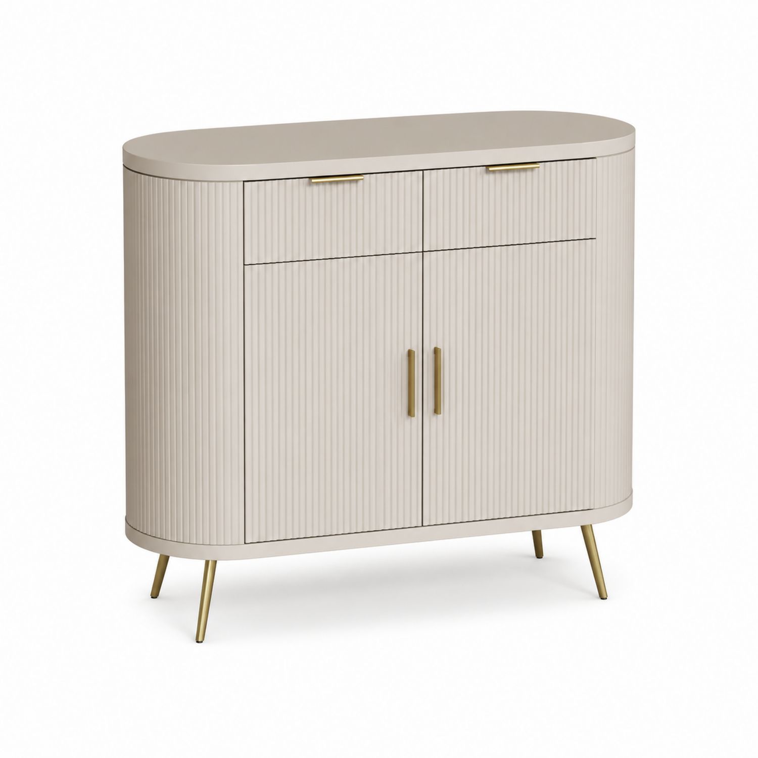 Credenza ovale con 2 cassetti e 2 ante in legno e metallo beige