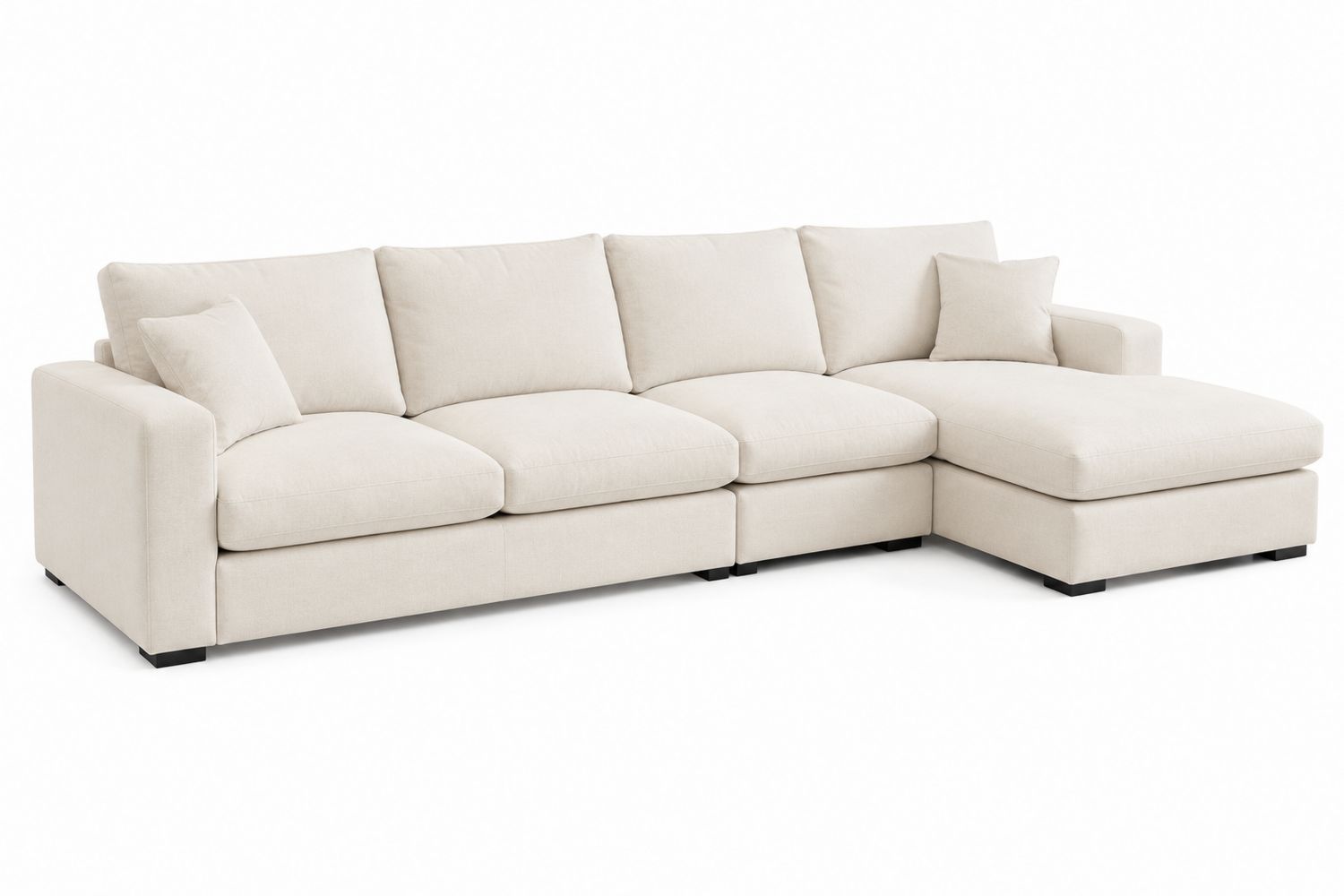 Divano ad angolo con chaise longue in tessuto beige