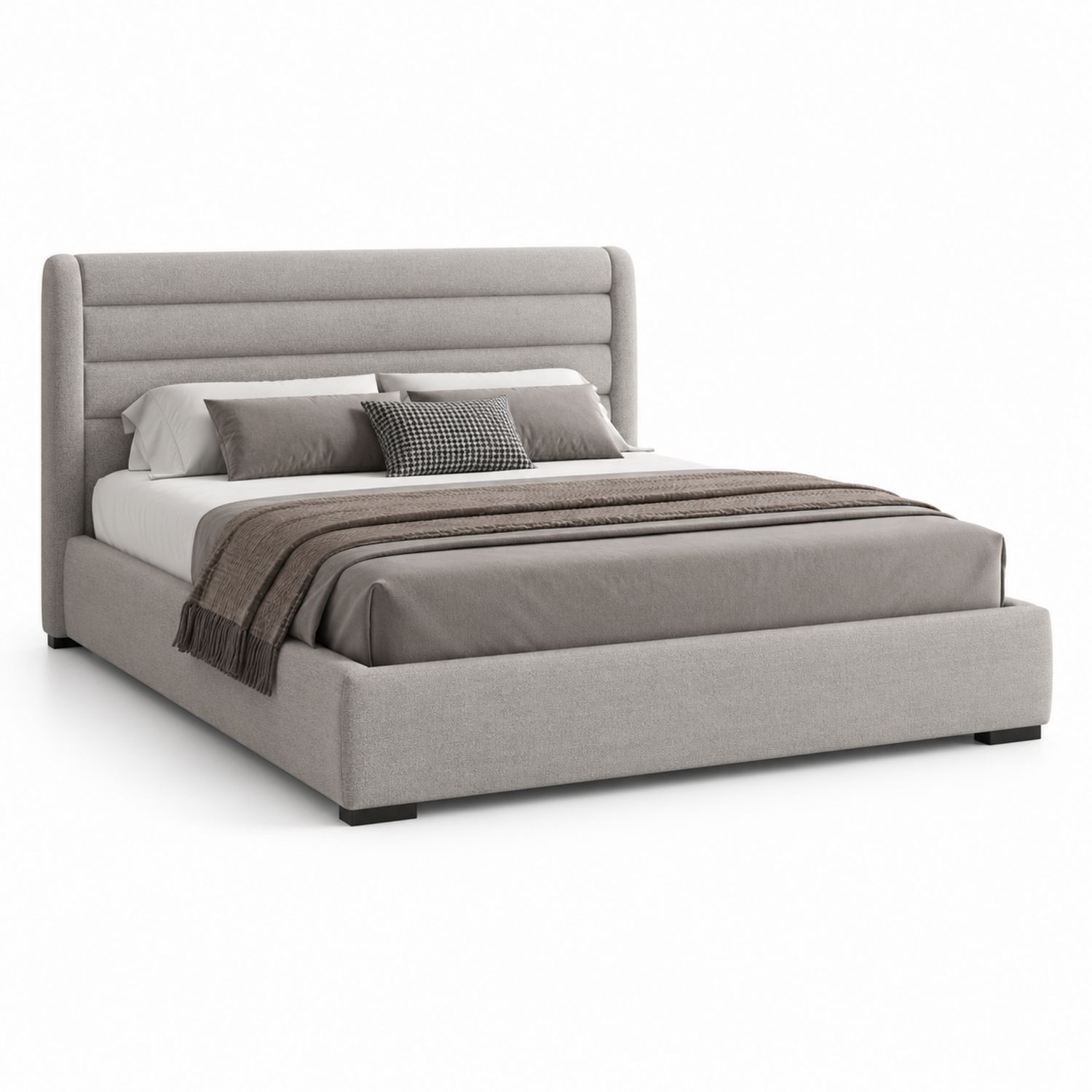 Letto matrimoniale in tessuto poliestere Grigio con testiera