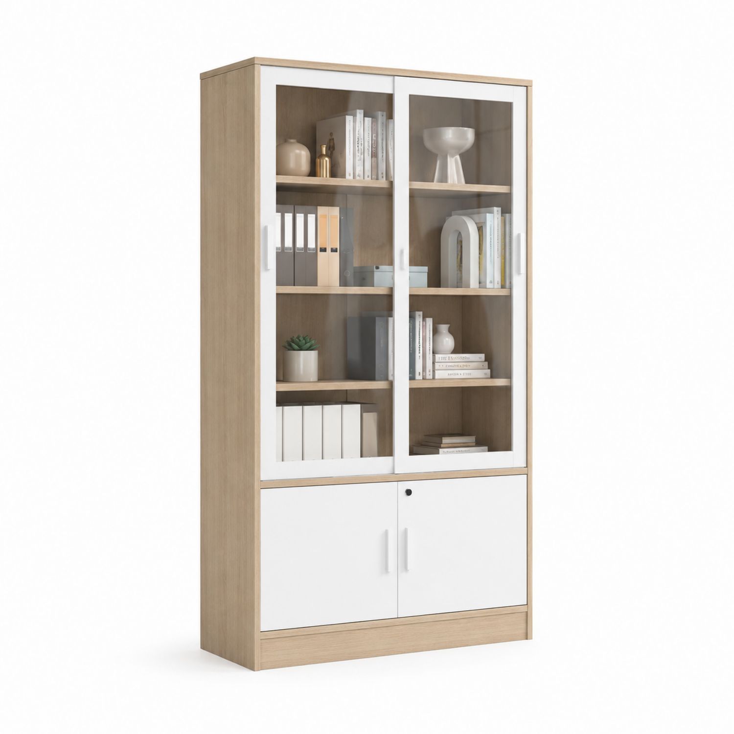 Libreria in Legno con Ante Scorrevoli in Vetro