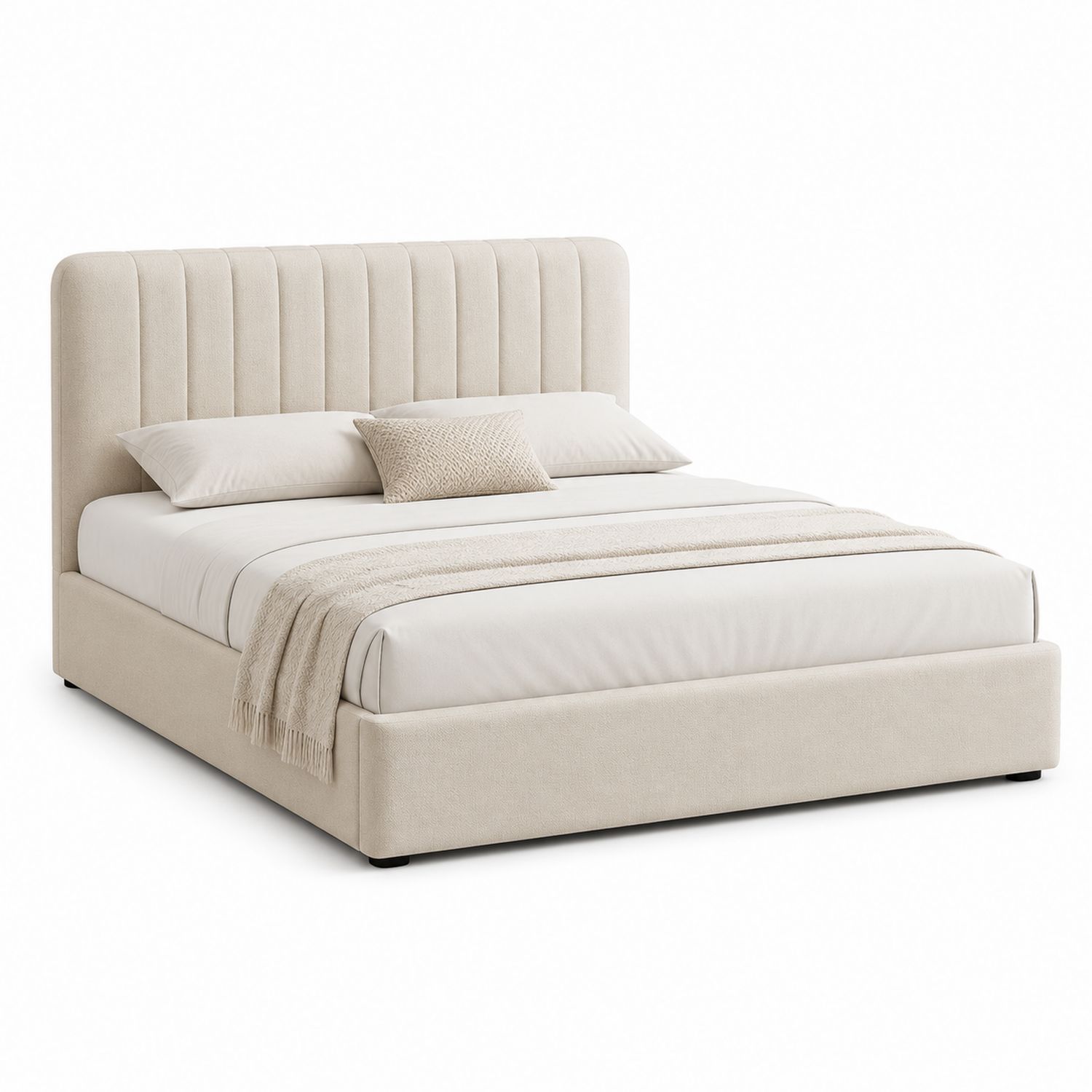Letto matrimoniale imbottito beige tessuto poliestere