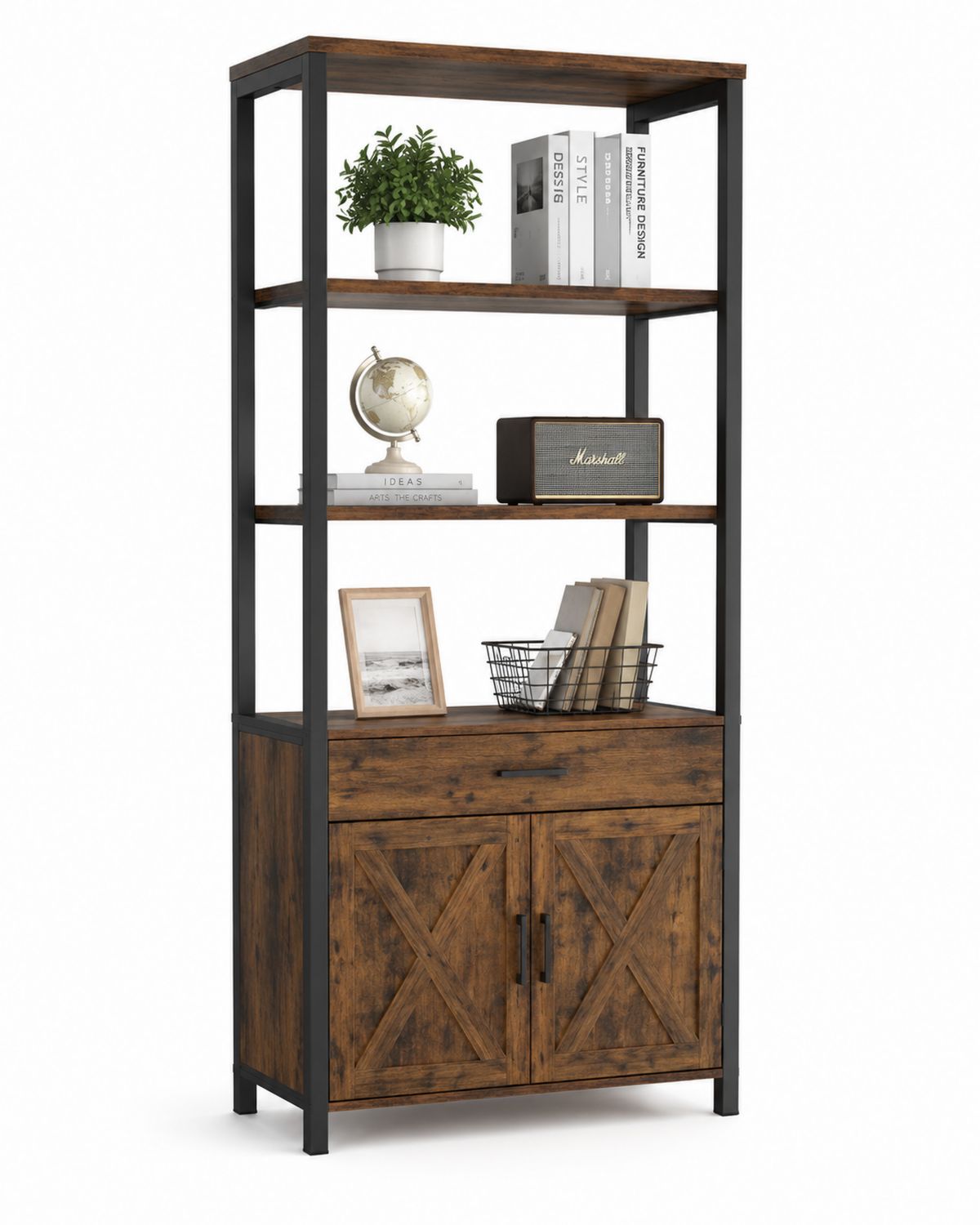 Libreria in Legno e Metallo con Armadio 180x80x40cm