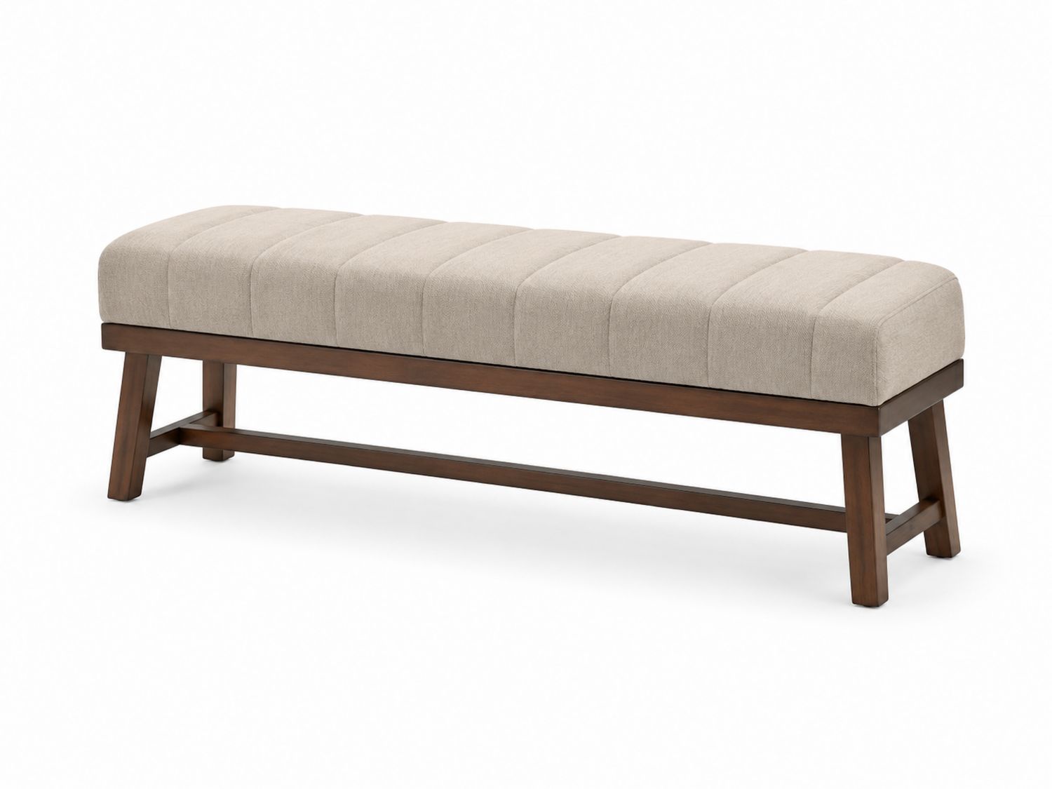 Panca in legno con seduta in tessuto beige