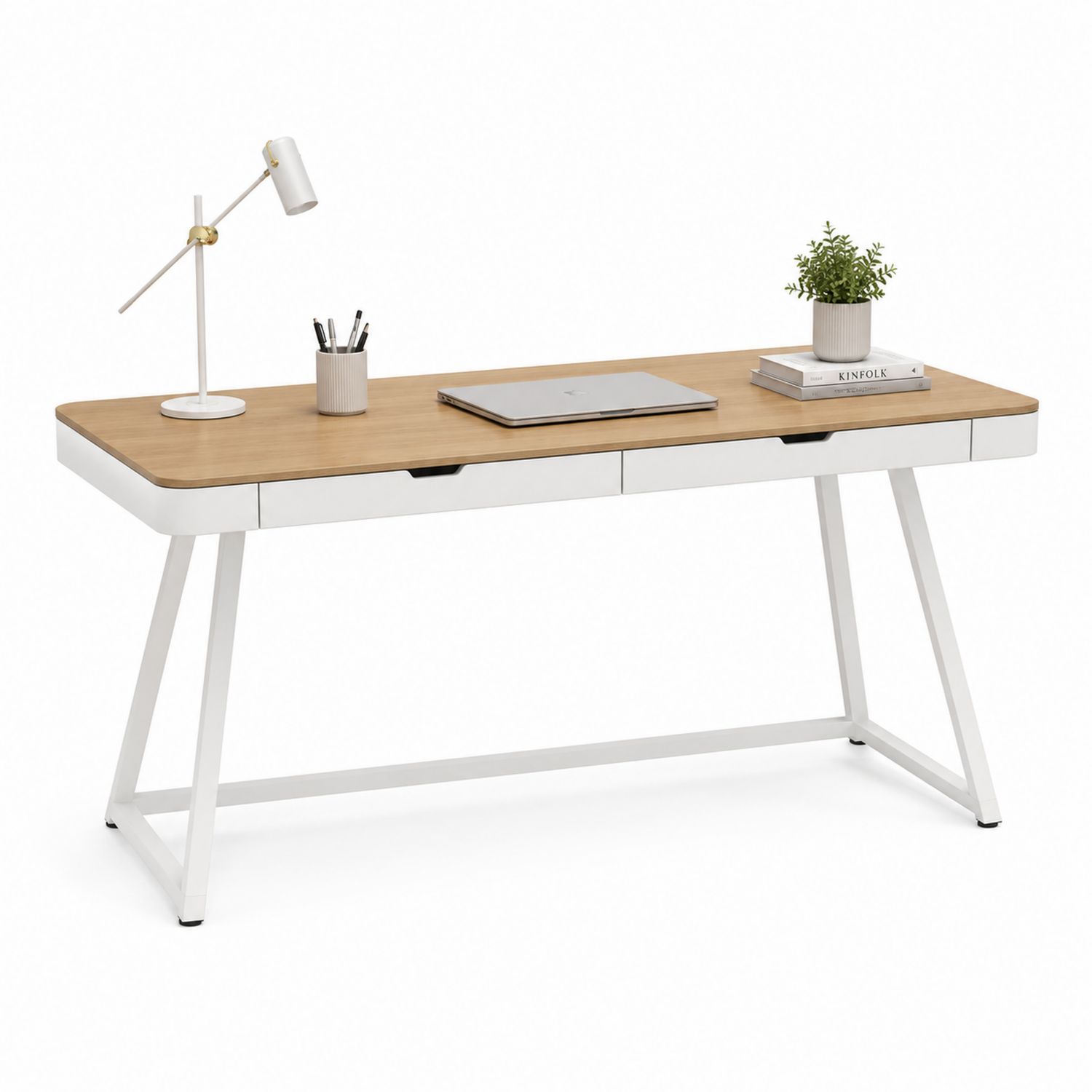 Scrivania in Legno con Struttura in Metallo Bianca 140x60x75 cm