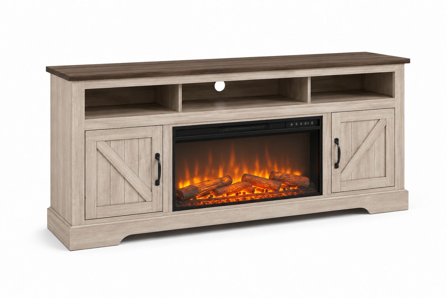 Mobile TV in Legno Rovere con Camino Elettrico