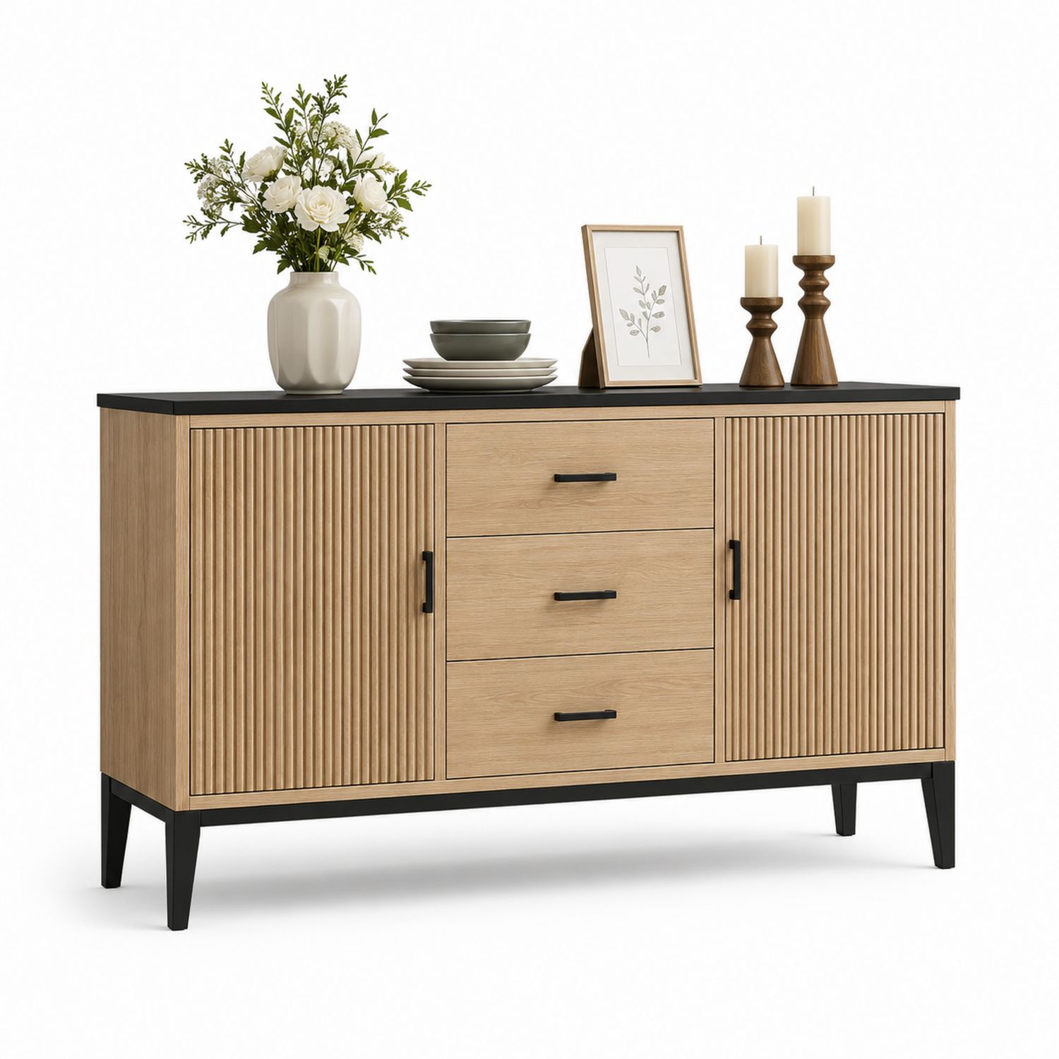 Credenza in legno MDF con 3 cassetti e 2 ante