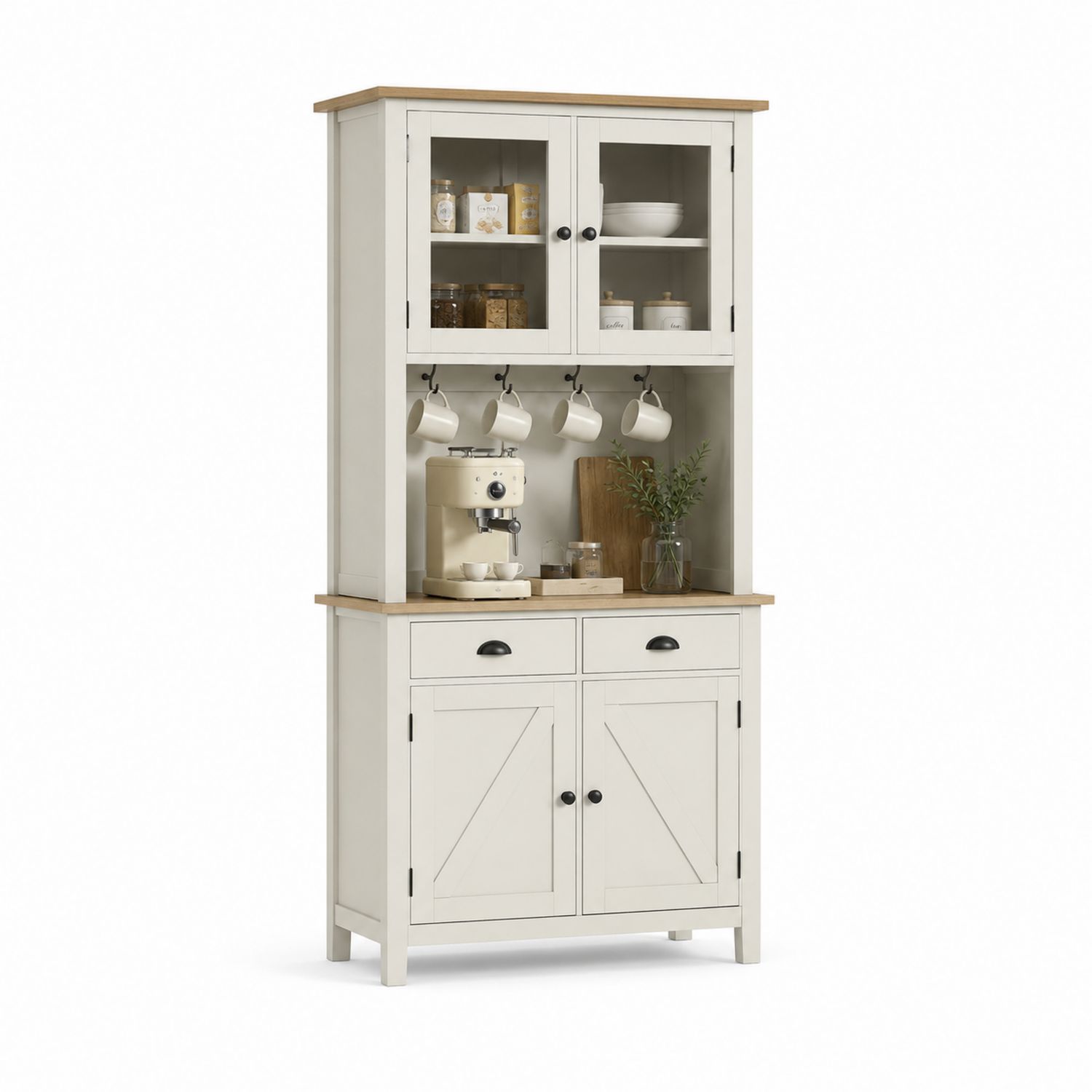 Credenza in legno con vetrina e ante