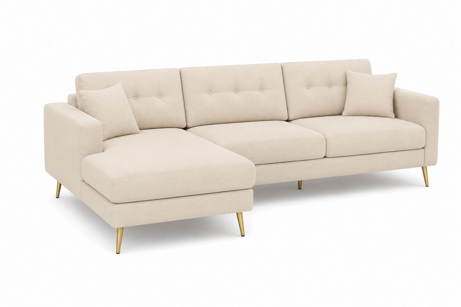 Divano angolare in tessuto con gambe in metallo, Beige