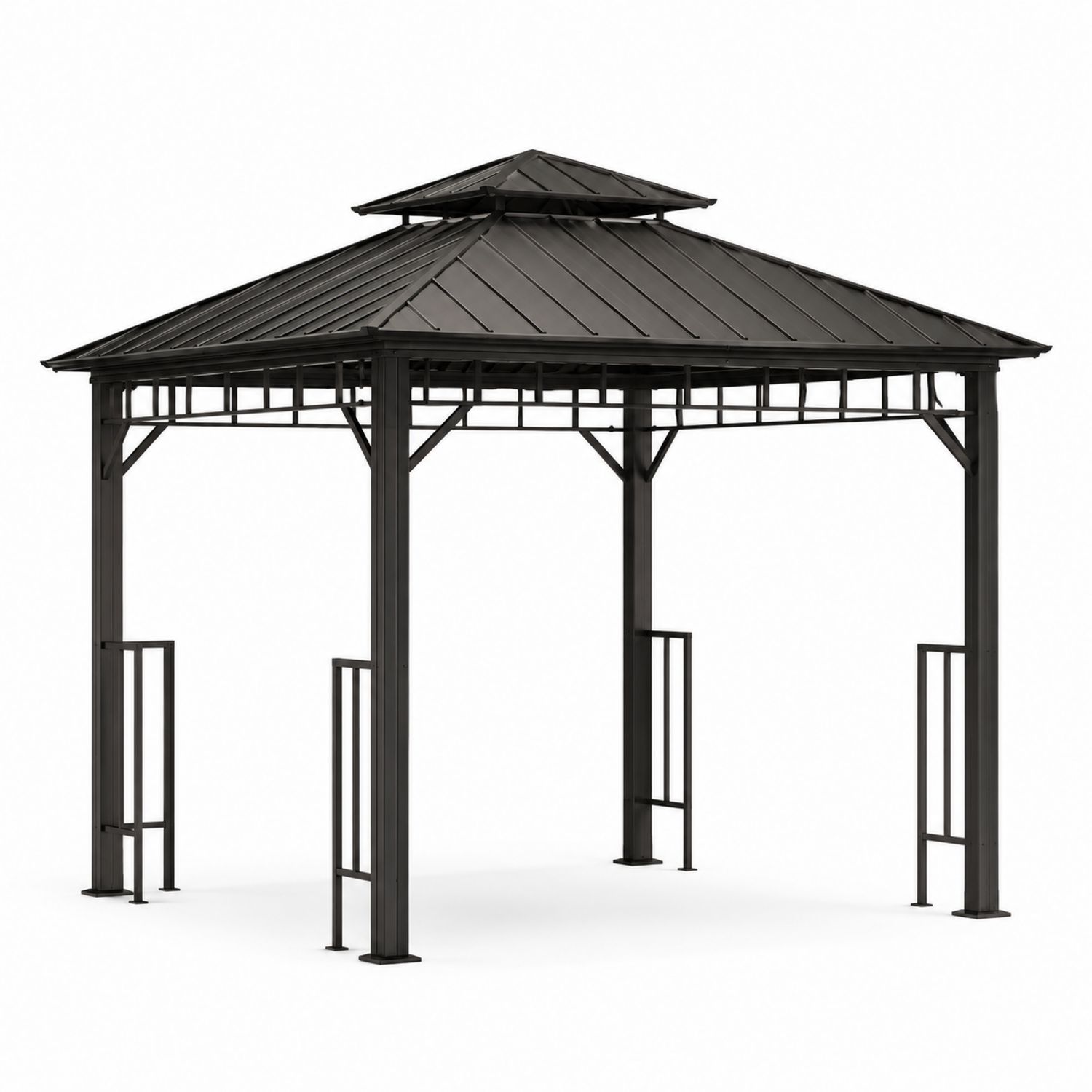 Gazebo in Metallo Quadrato 3x3m con Tettoia Grigio Scuro