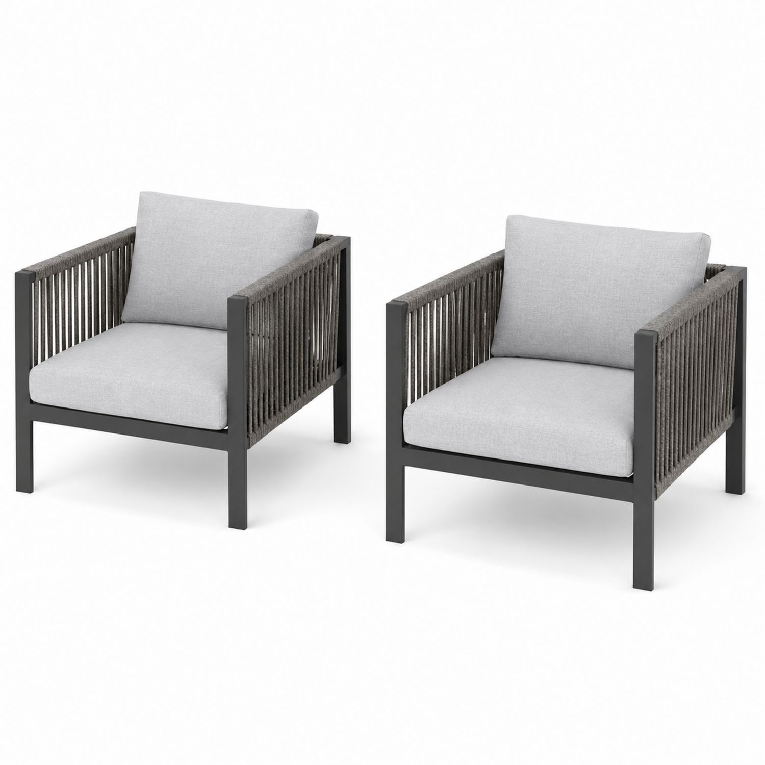 Set di 2 Sedie da Esterno in Alluminio con Cuscini in Tessuto Grigio