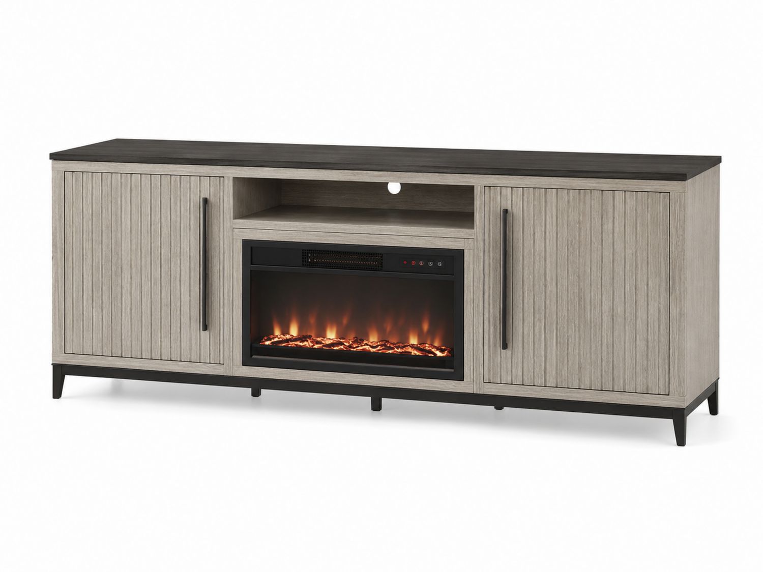 Mobile TV con Caminetto Integrato in Legno e Metallo Grigio