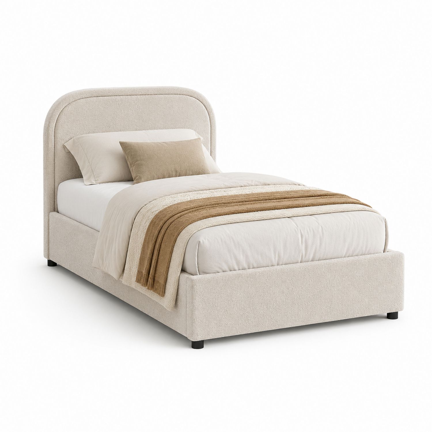 Letto singolo imbottito 200x100 cm in tessuto Bianco